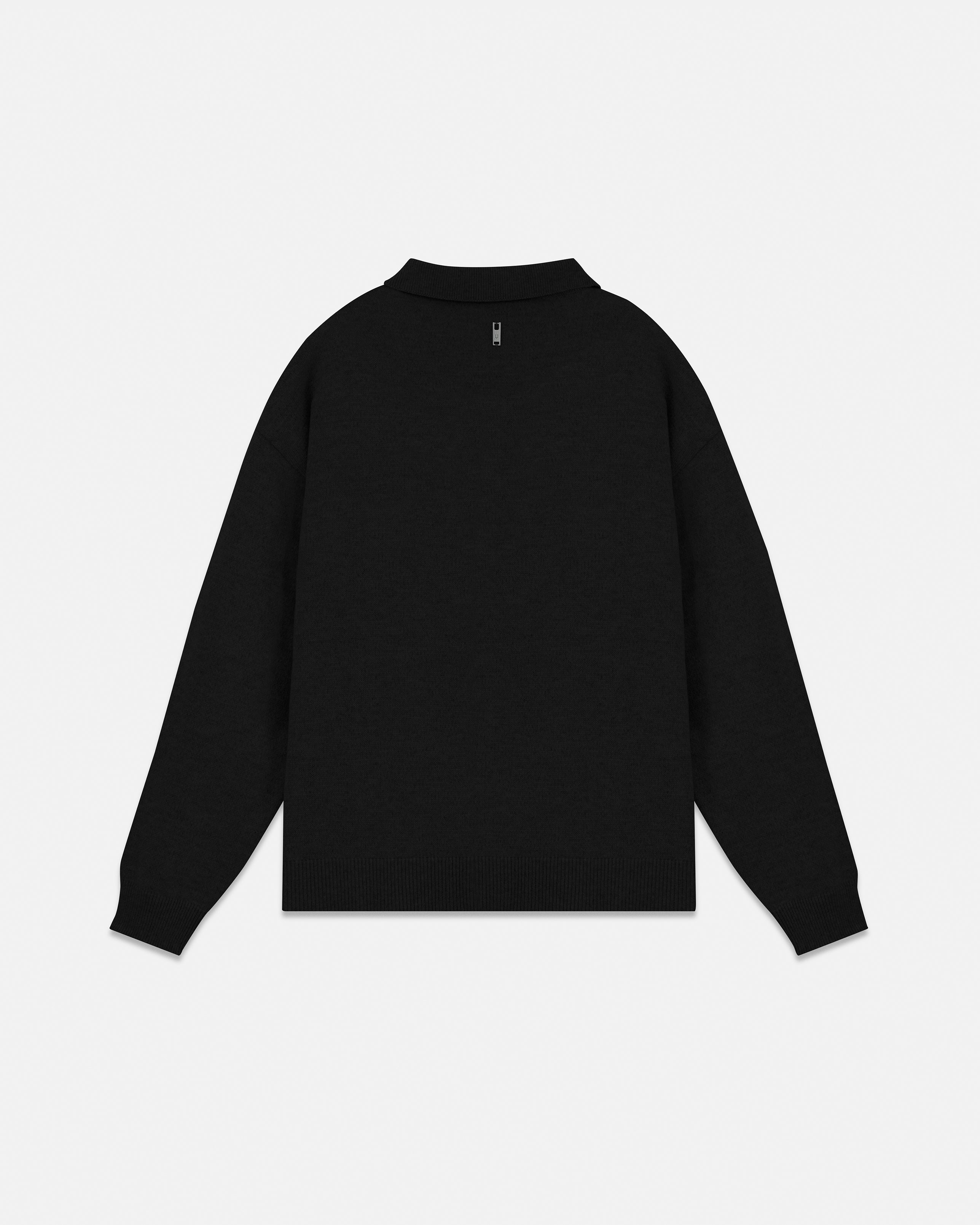 Line Knit Zip Up Long Sleeve Polo Shirt Black