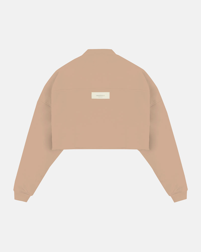 Basics Cropped Zip Up Crewneck Brown