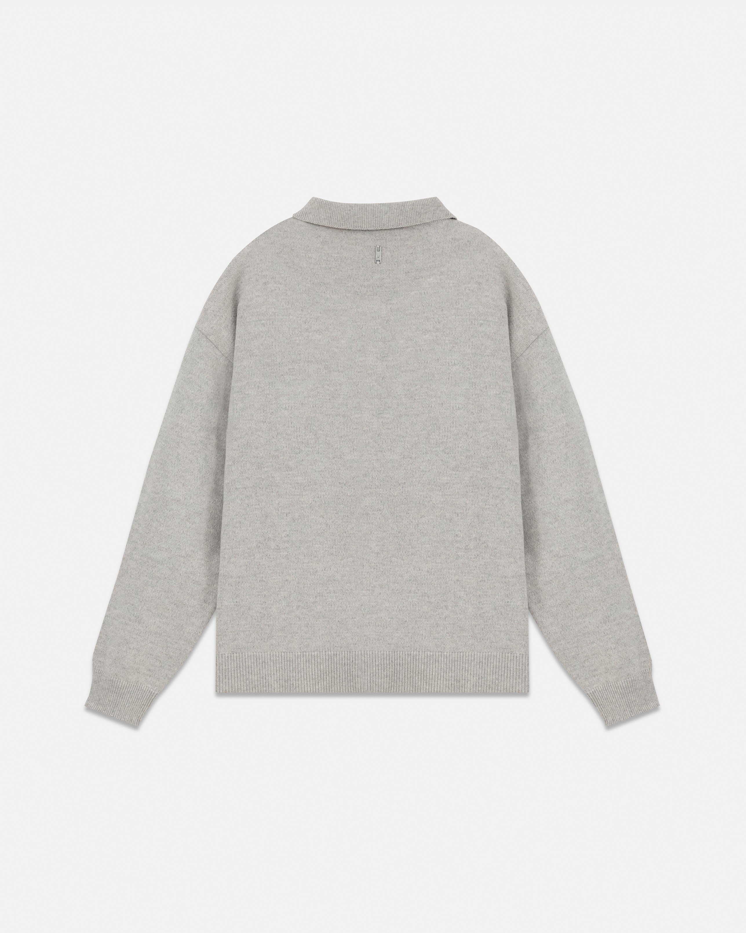 Line Knit Zip Up Long Sleeve Polo Shirt Seed Gray