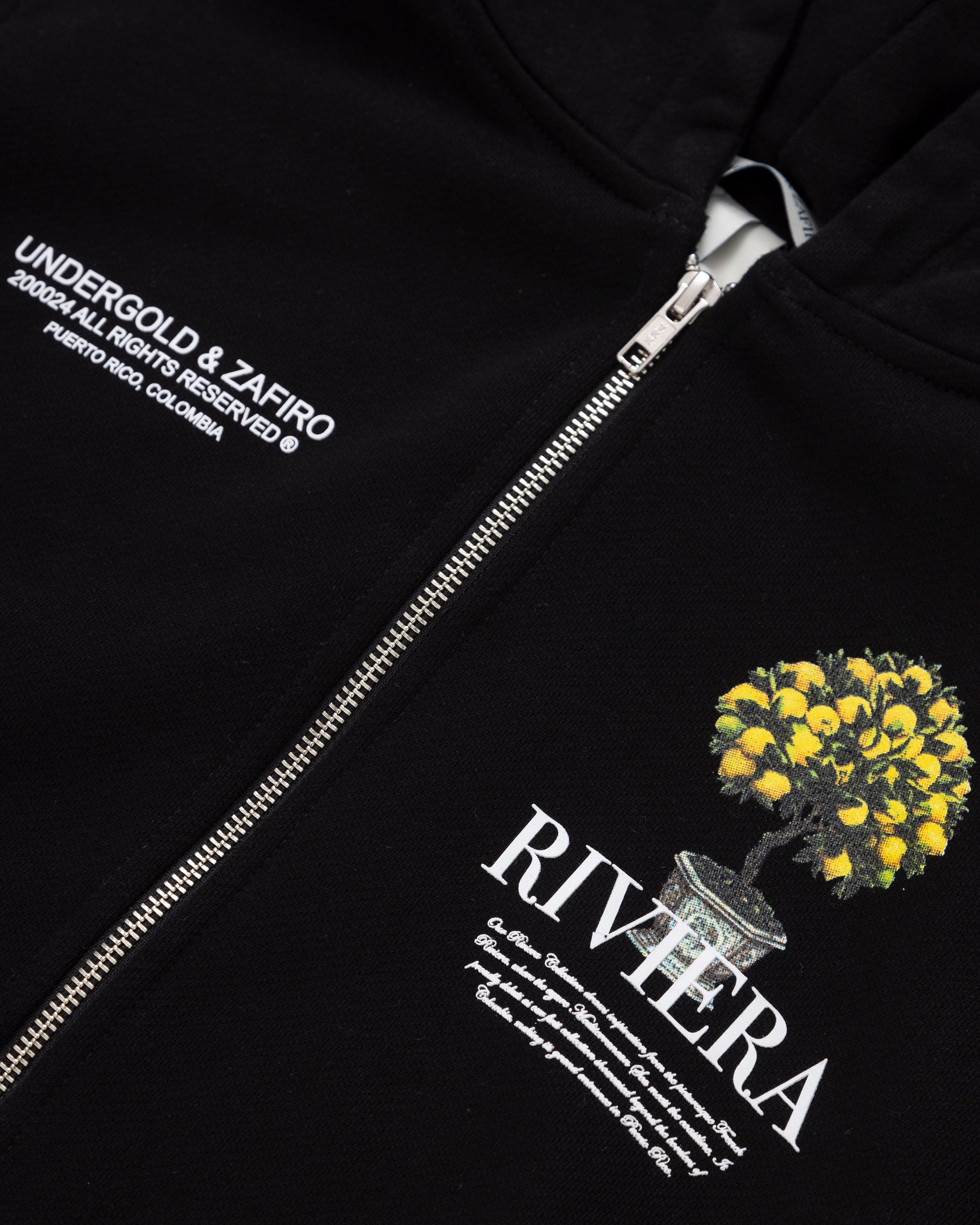 Riviera Lemon Tree Slim Fit Zip-Up Cropped Hoodie Black