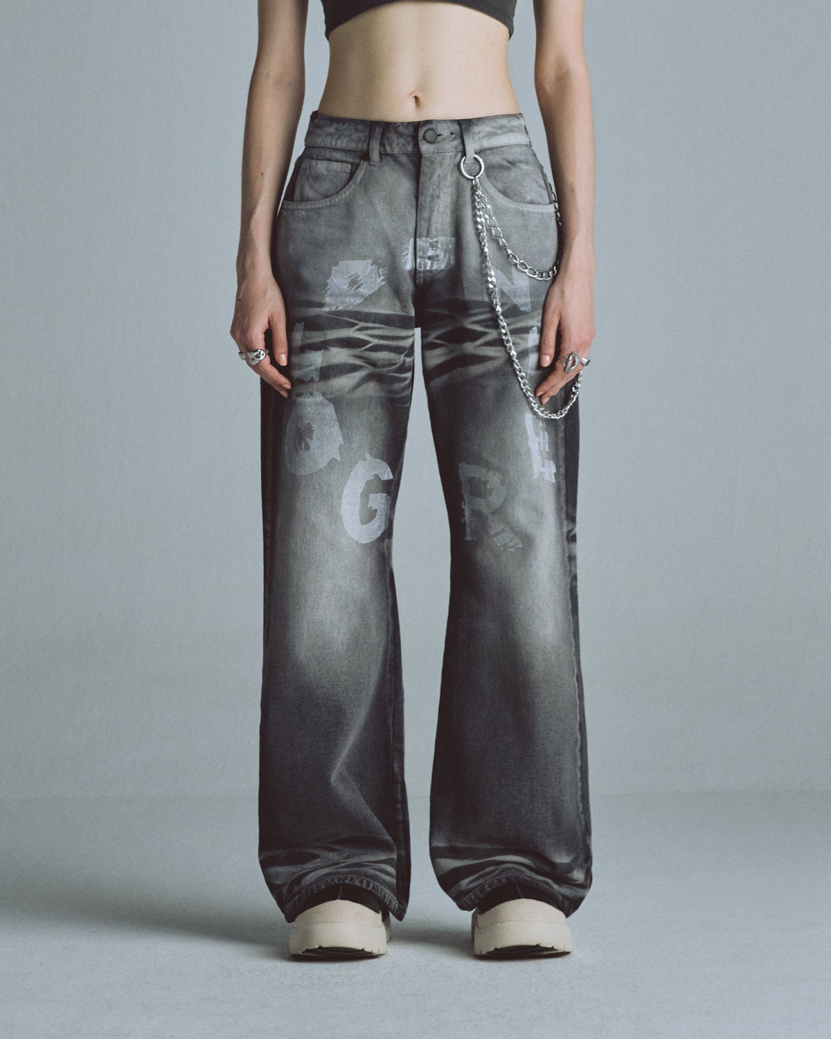 W Echoes Tremor Wide Jeans Washed Gray