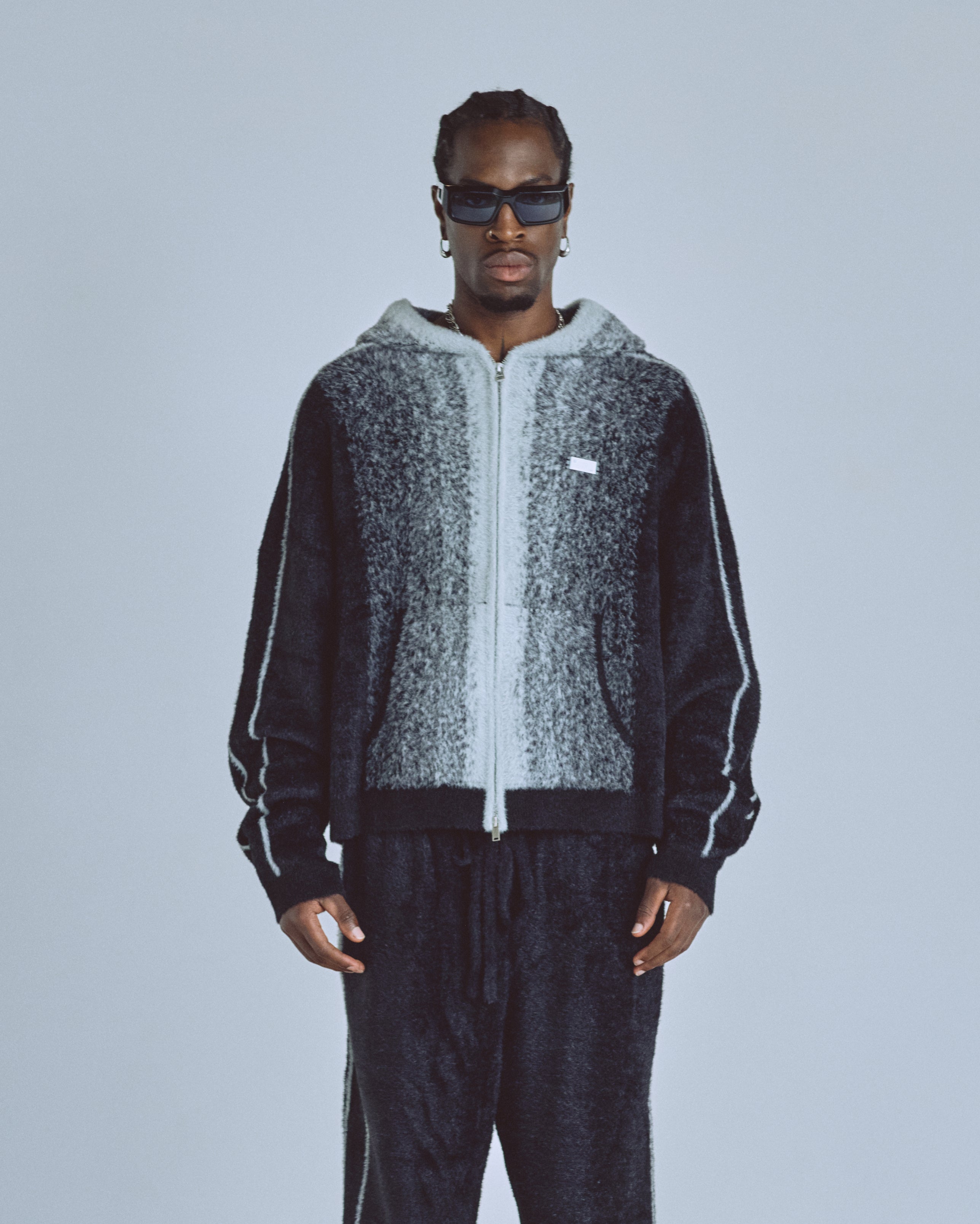 Basics Knit Zip Up Hoodie Bone/Black