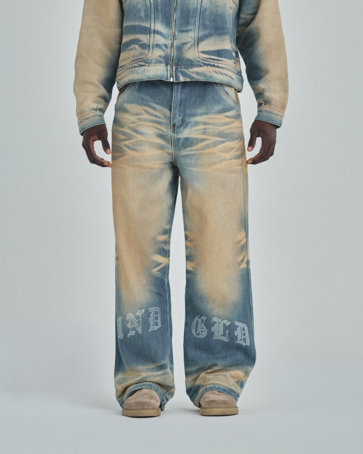 Revelation Rhinestone UNDGLD Wide Jean Sand Blue