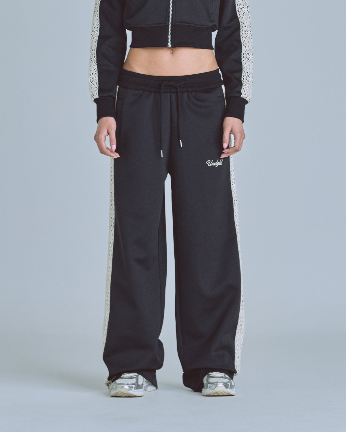 W Basics Undgld Lace-panel Track Pants Black