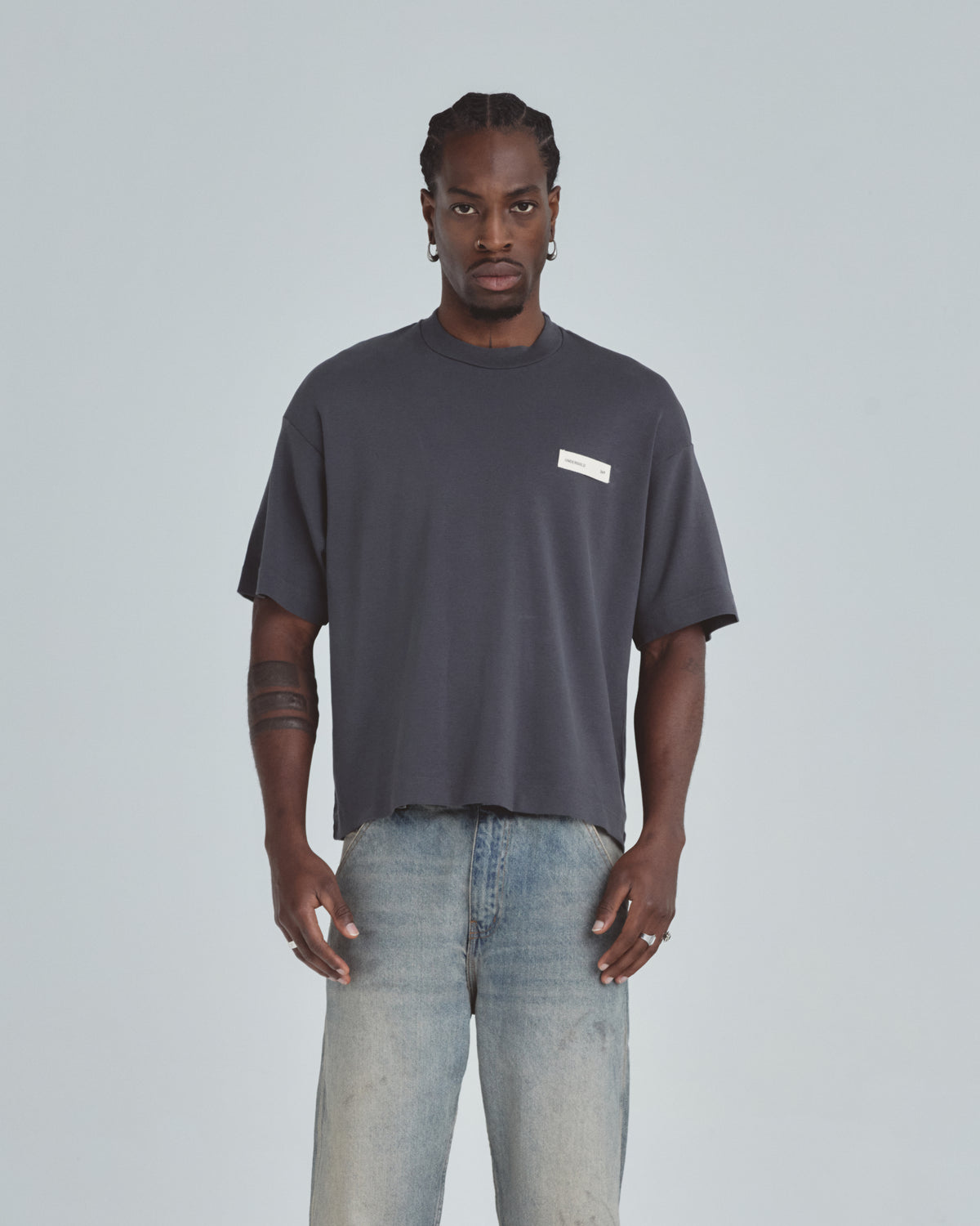 Line Basic Label Boxy Fit Tshirt Vintage Gray