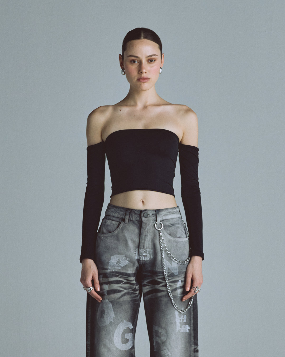 Basics Off Shoulder Long Sleeve Top Black