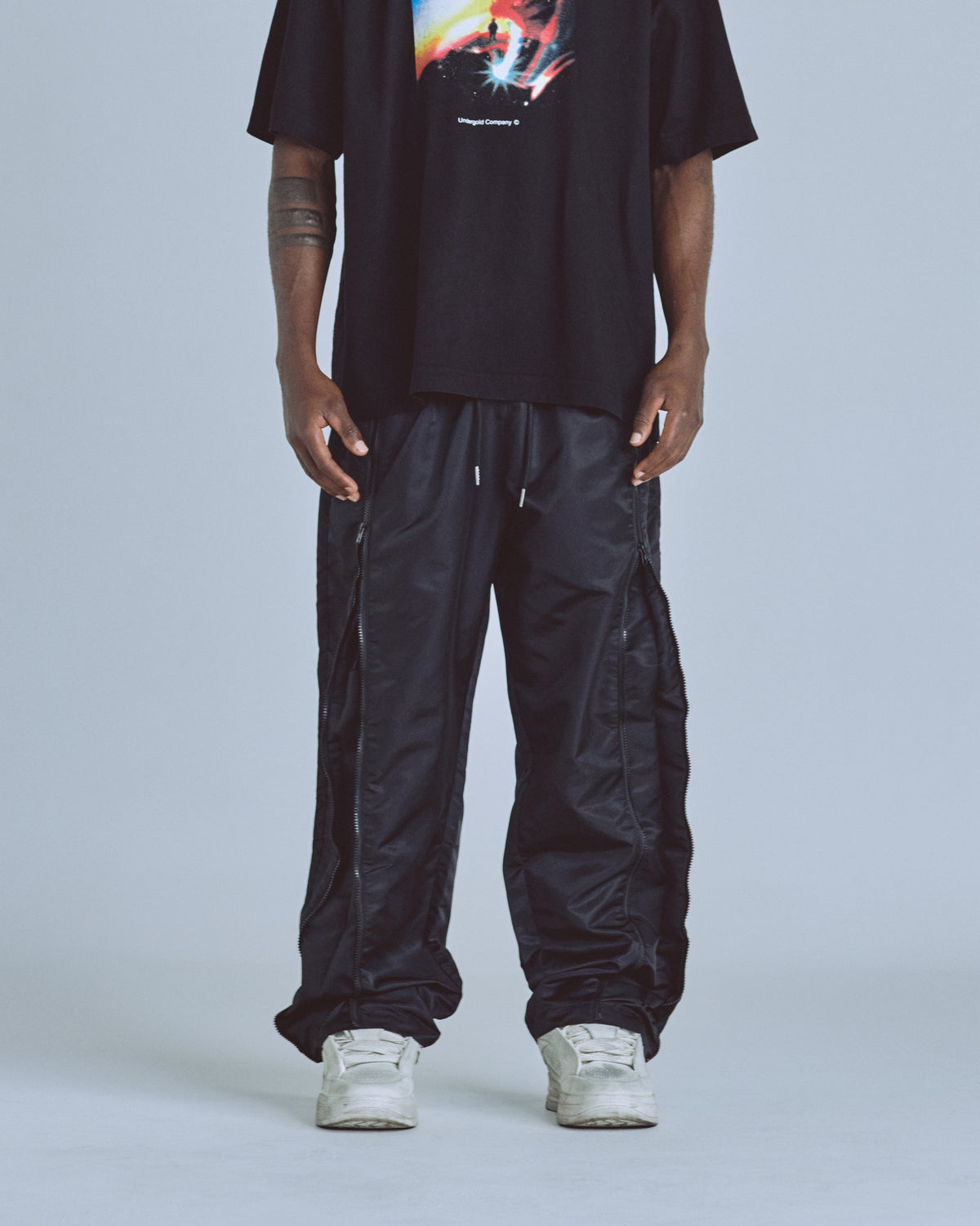 Basics Panelled Zip Up Cargo Pants Black