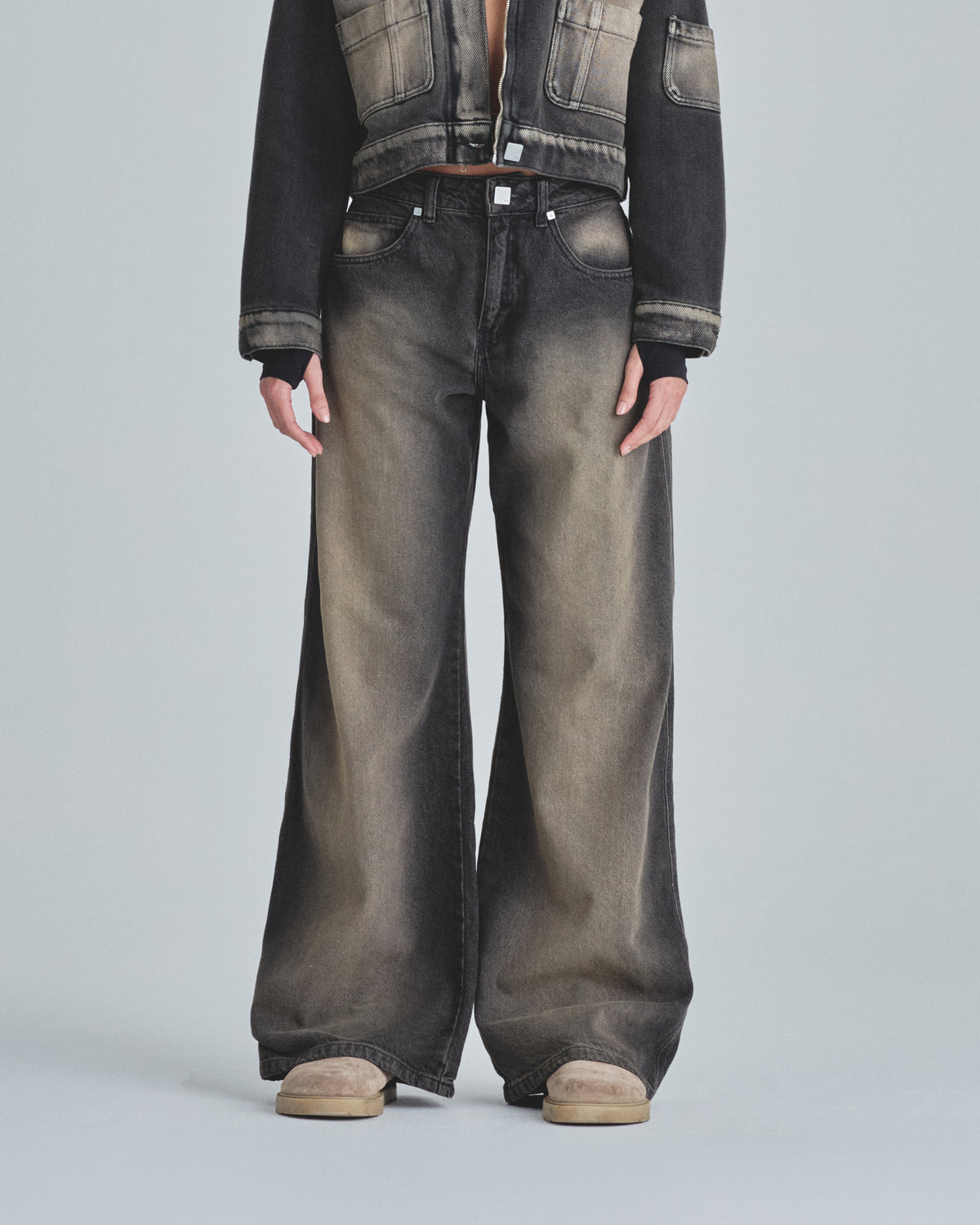 W Line Basic Wide Jeans Dirty Black