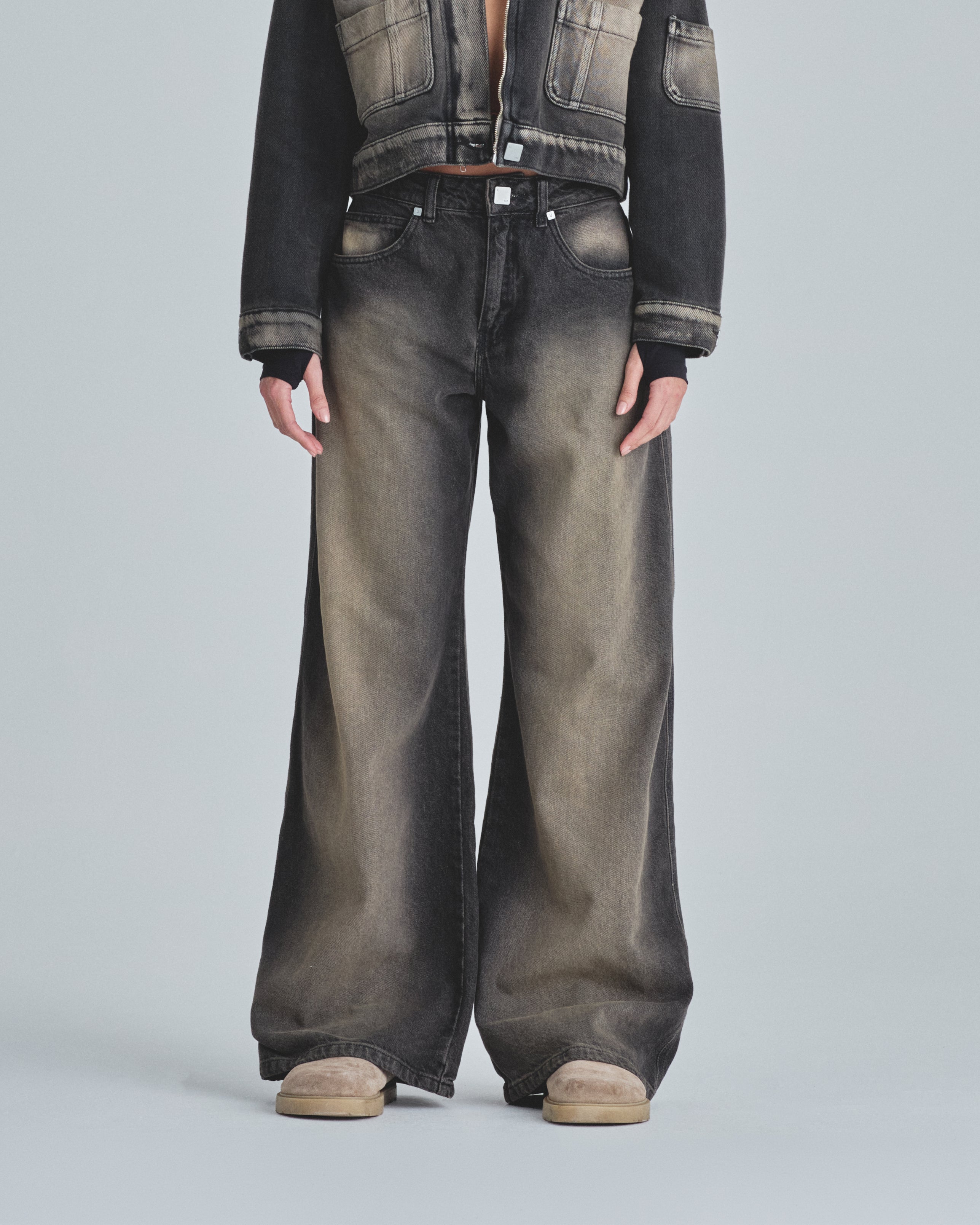 W Line Basic Wide Jeans Dirty Black