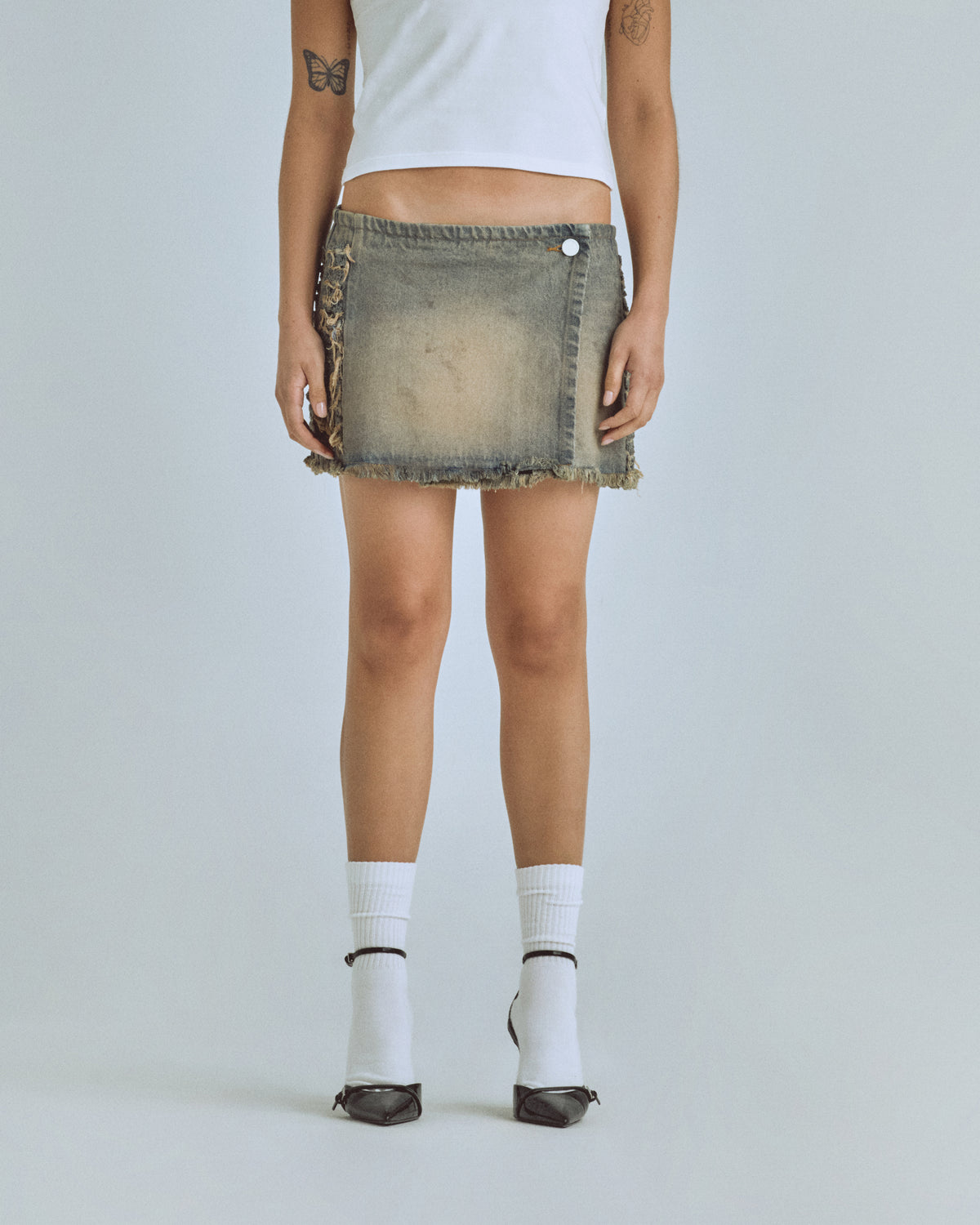 W Santa Union Basic Ripped Skirt Dirty Blue