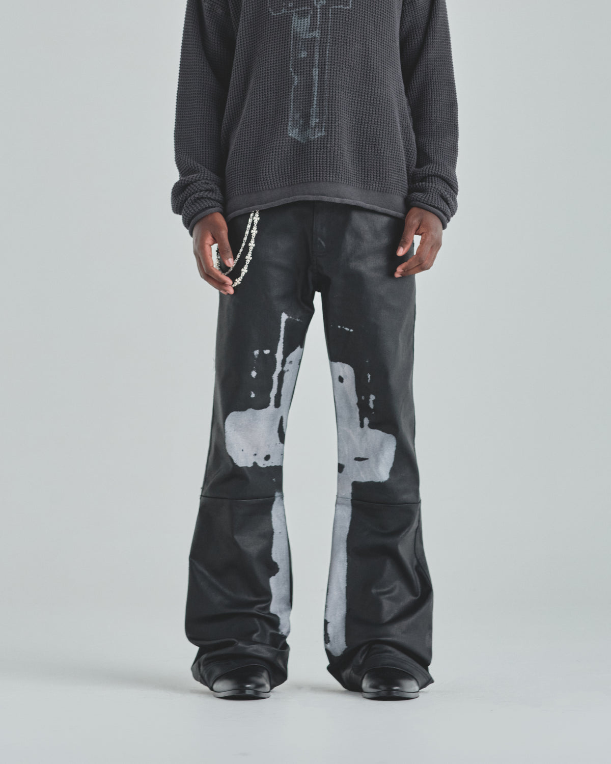 Act 1 Cross Leather Flare Jean Black
