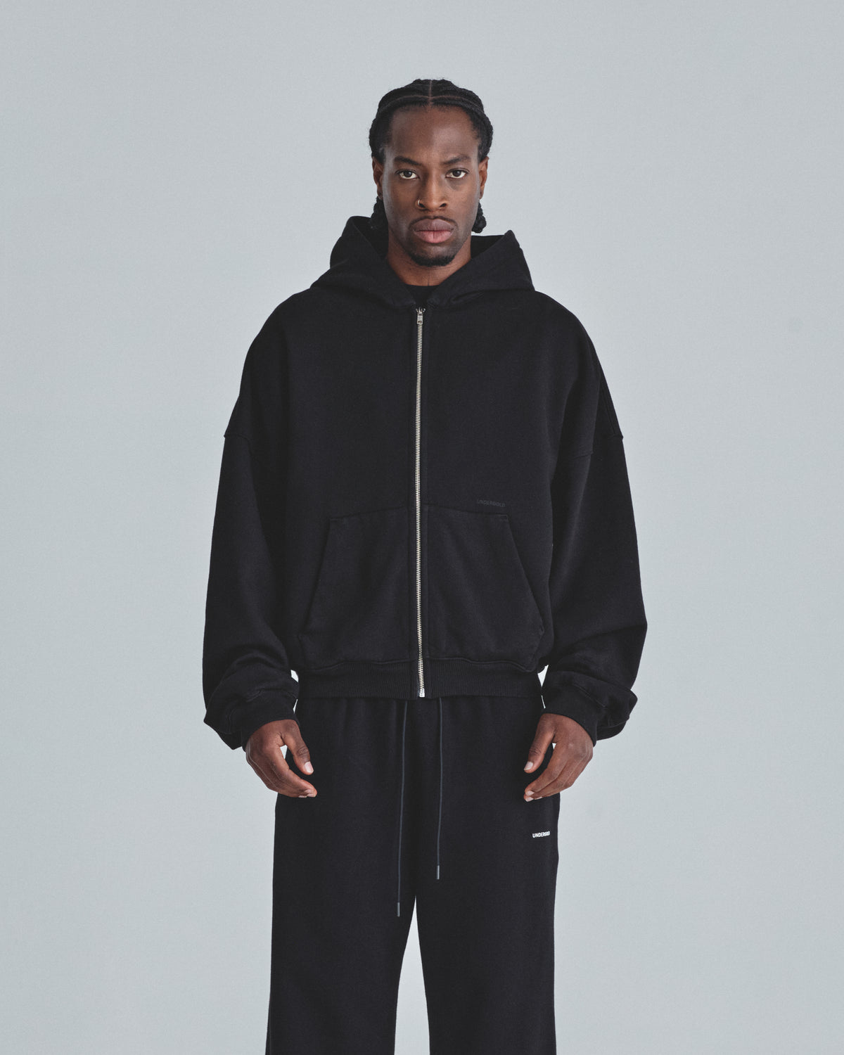 Line Basic Boxy Fit Zip Up Hoodie Black