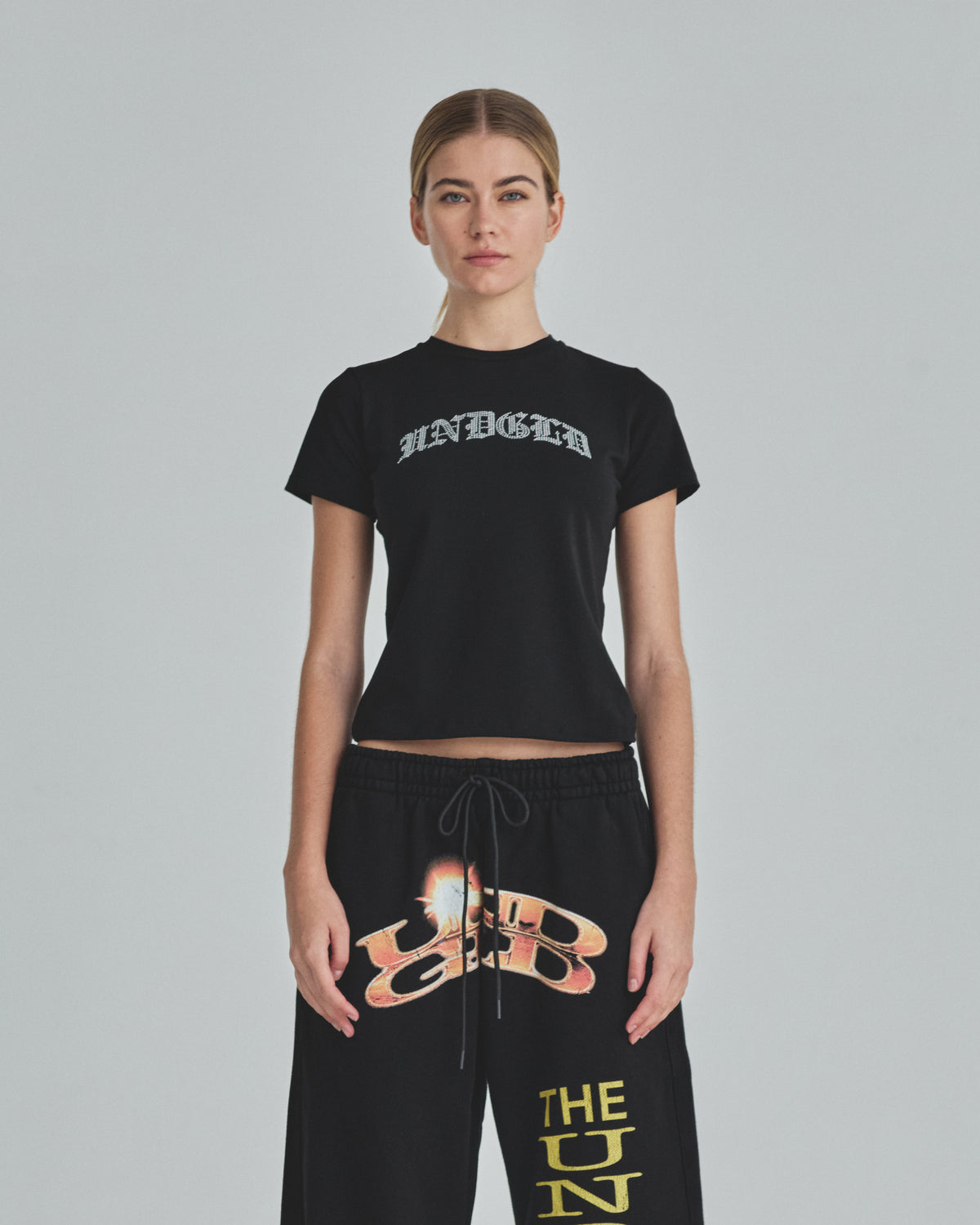 Basics Rhinestone UNDGLD Long Baby Tee Black