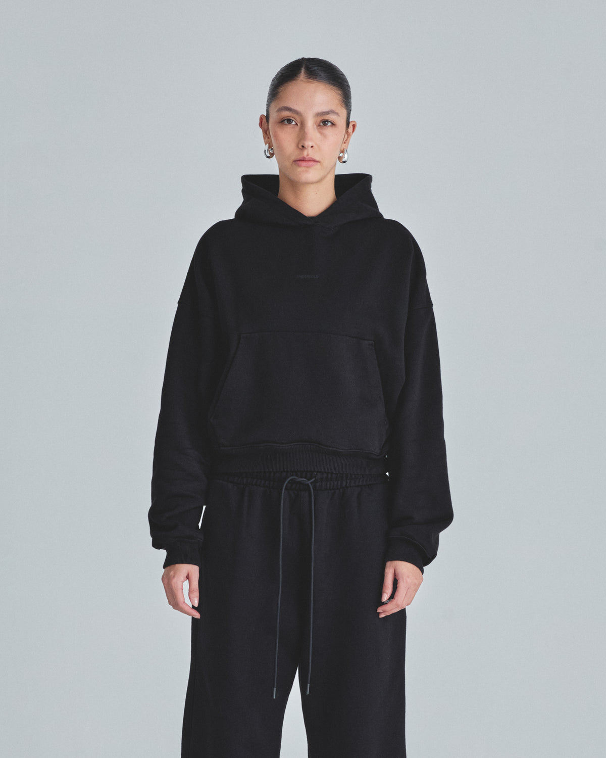 W Line Basic Boxy Fit Hoodie Black
