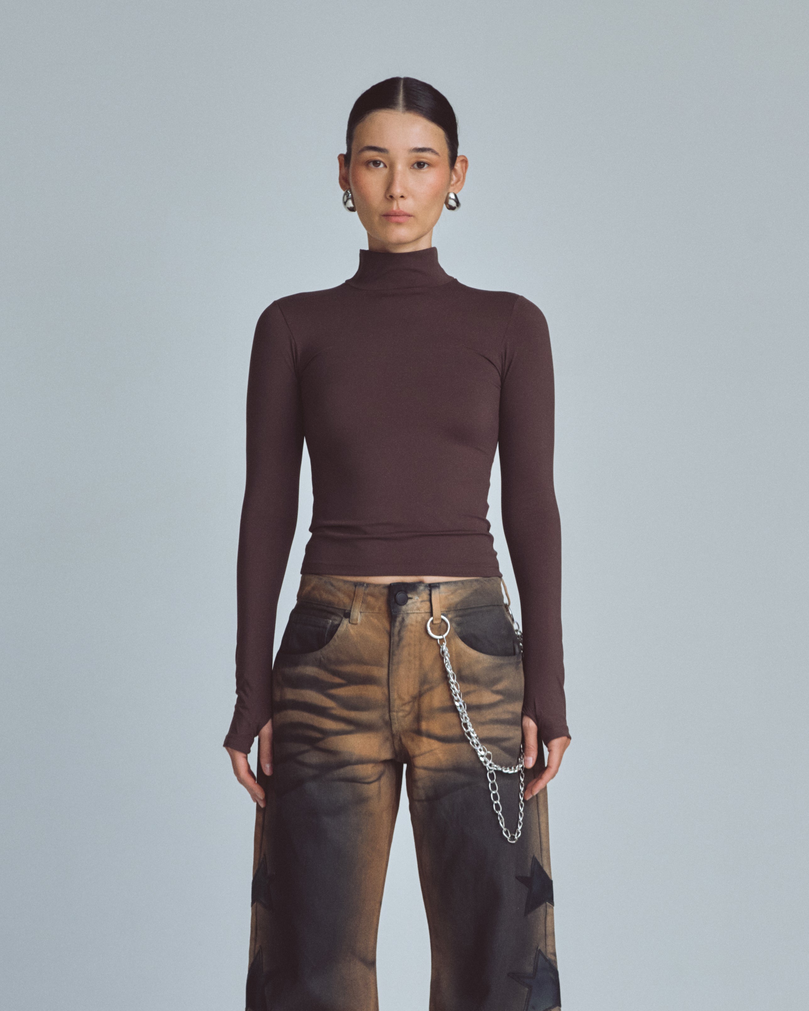 W Basics Ultra Slim Fit Tall Neck Long Sleeve Brown