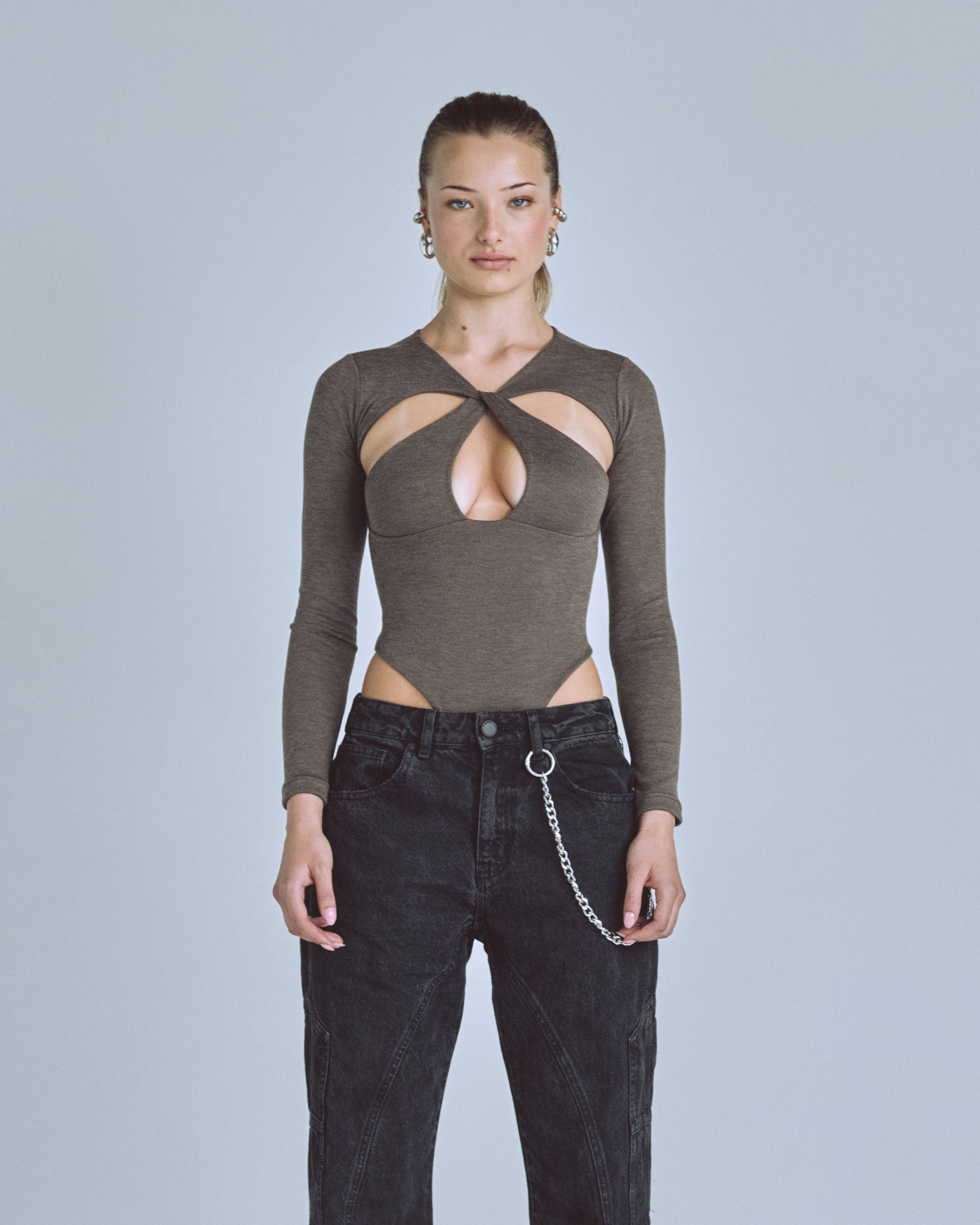 Basics Oval Braided Bodysuit Brown
