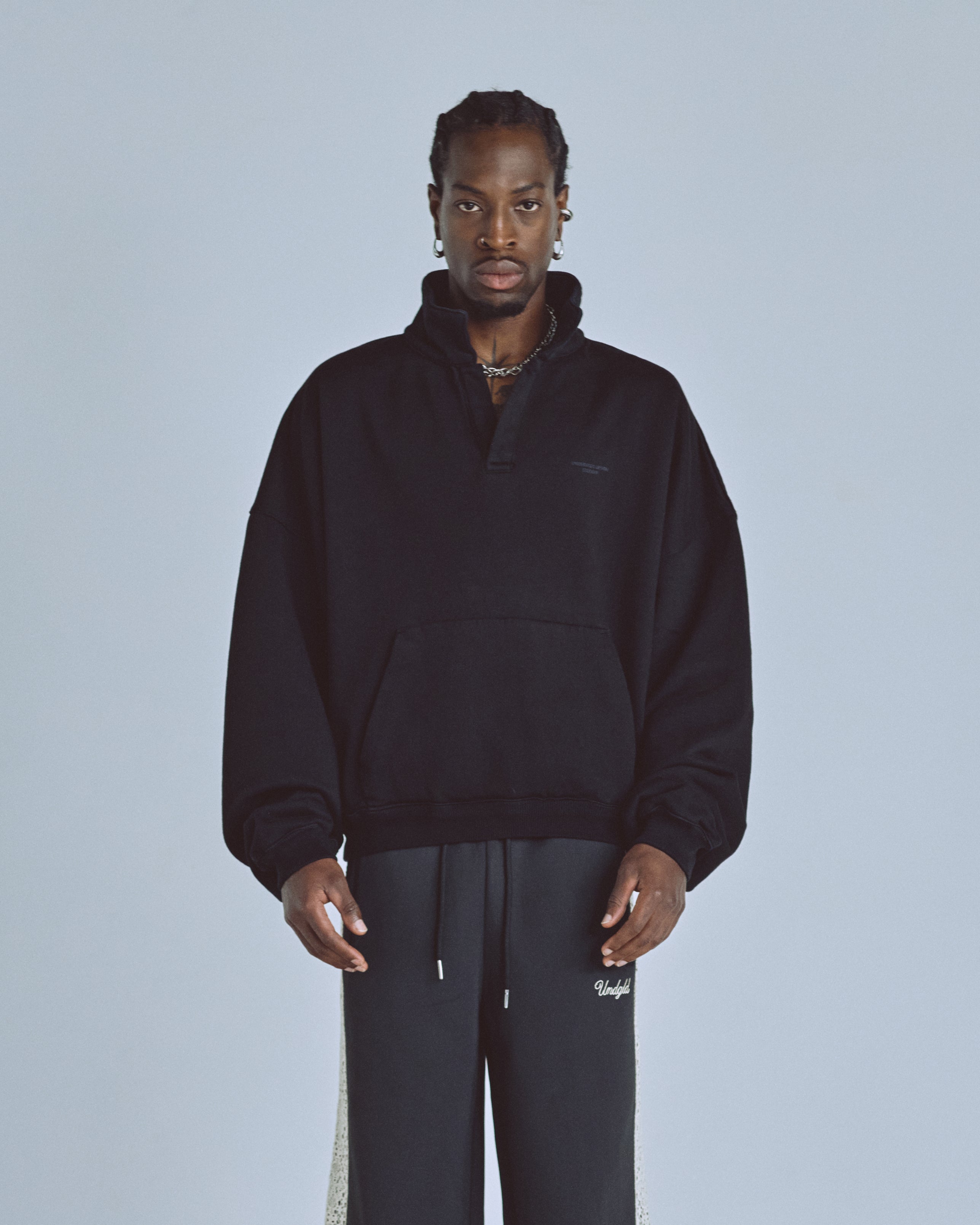 Basics Polo Collar Boxy Fit Hoodie Black