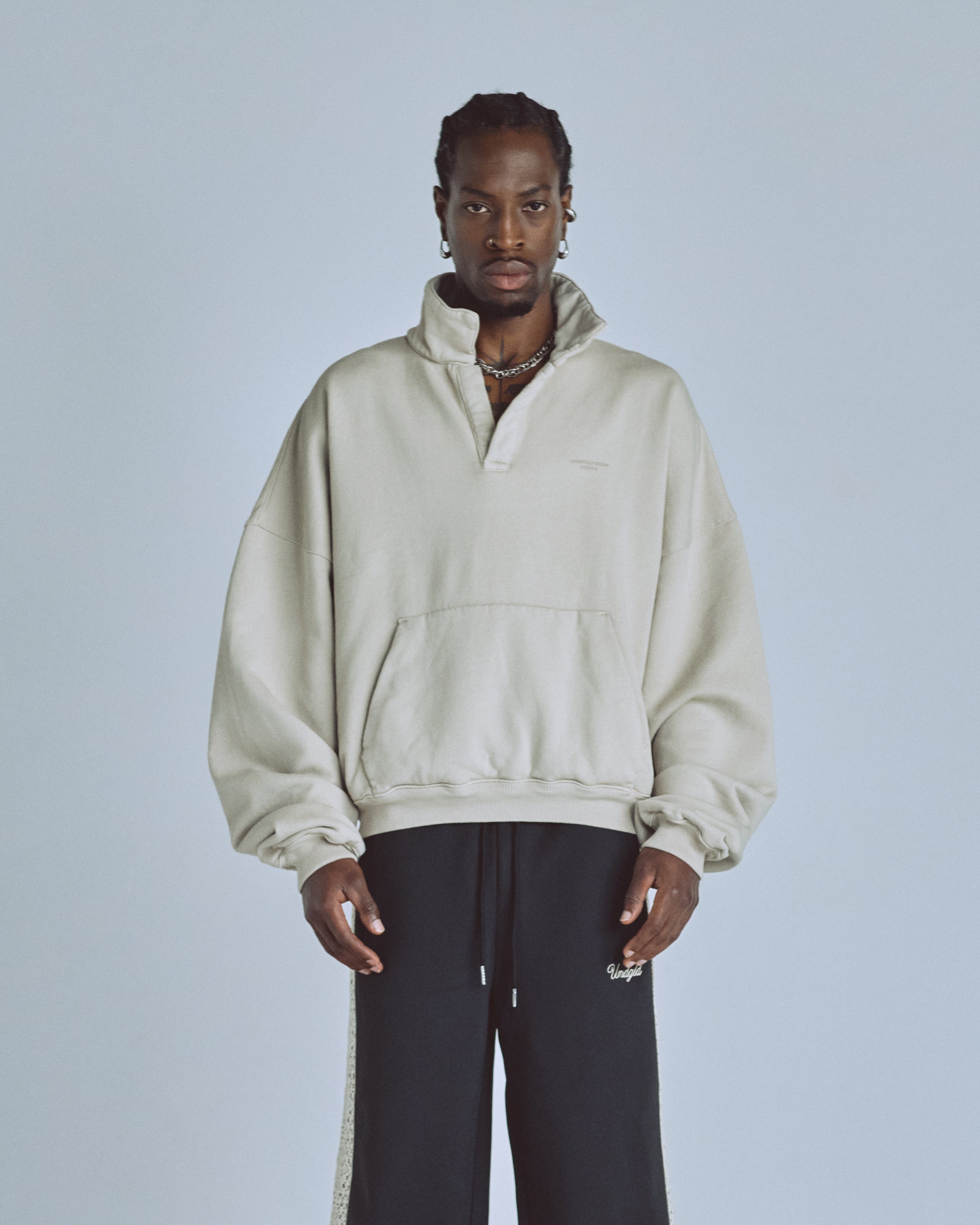 Basics Polo Collar Boxy Fit Hoodie Cream