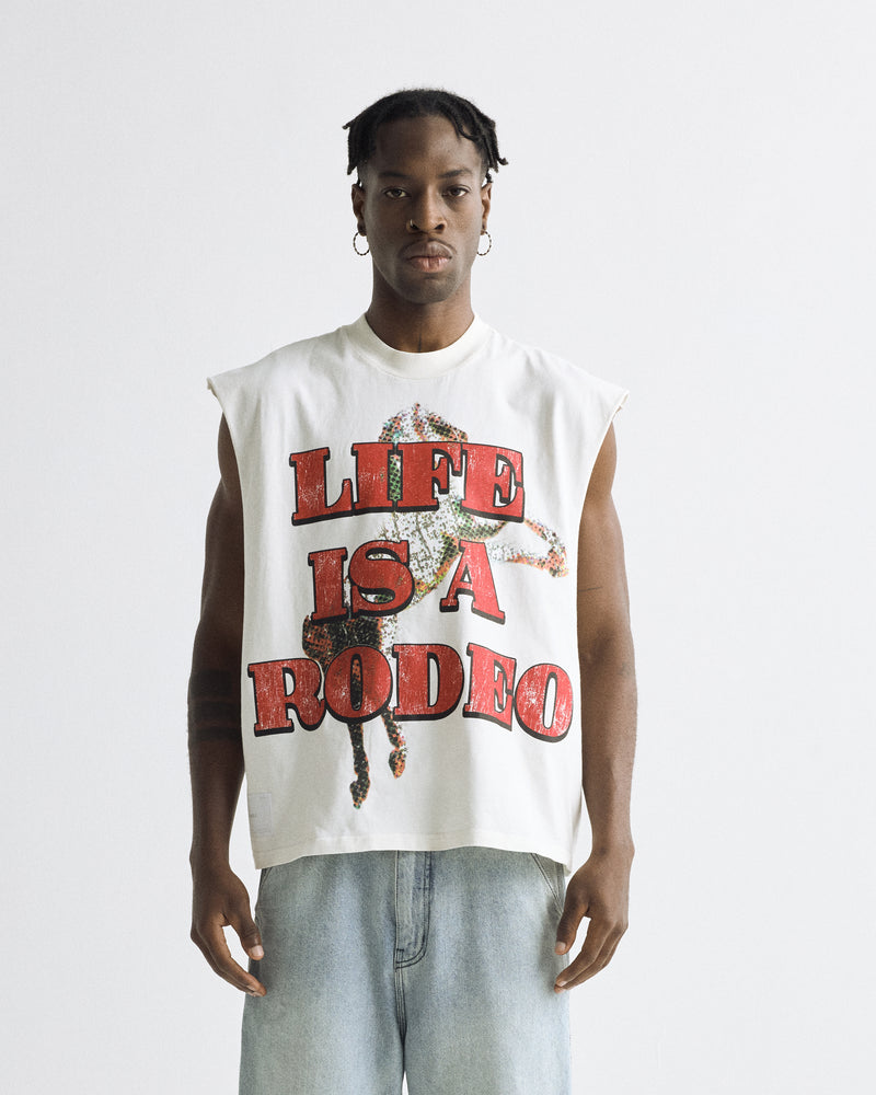 Rodeo "Life is a Rodeo" Sleeveless Tshirt White