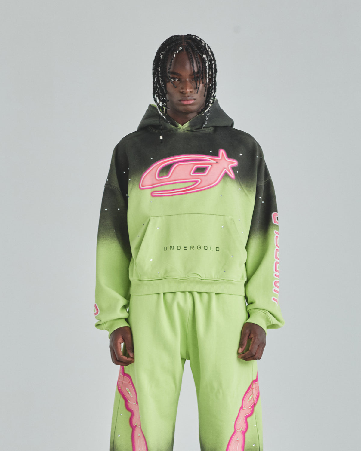 Act 1 Neon Boxy Fit Hoodie Faded Green