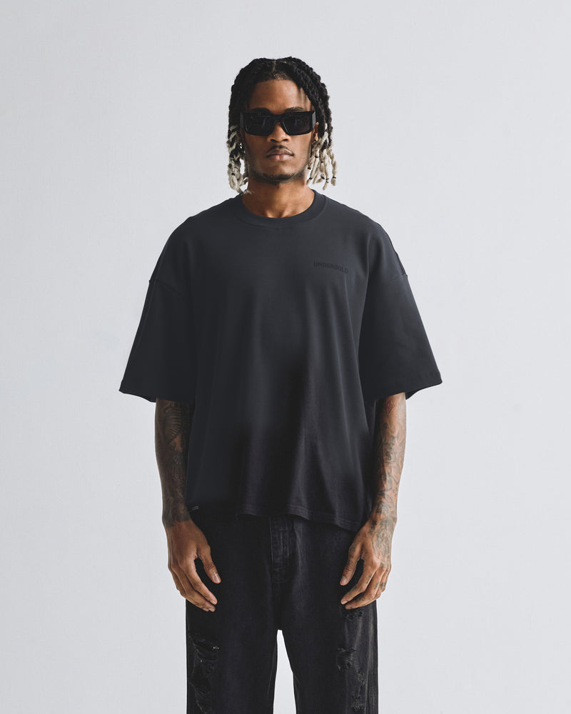 Basics Logo Ribbed Boxy Tshirt Black