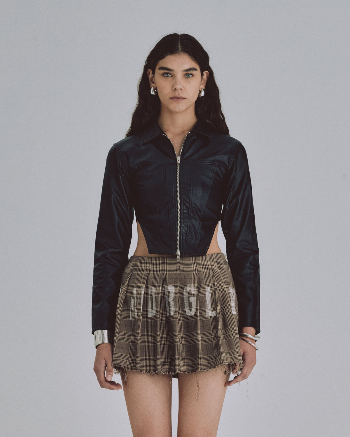 W 94' Worn Logo Pleather Aviator Jacket Black