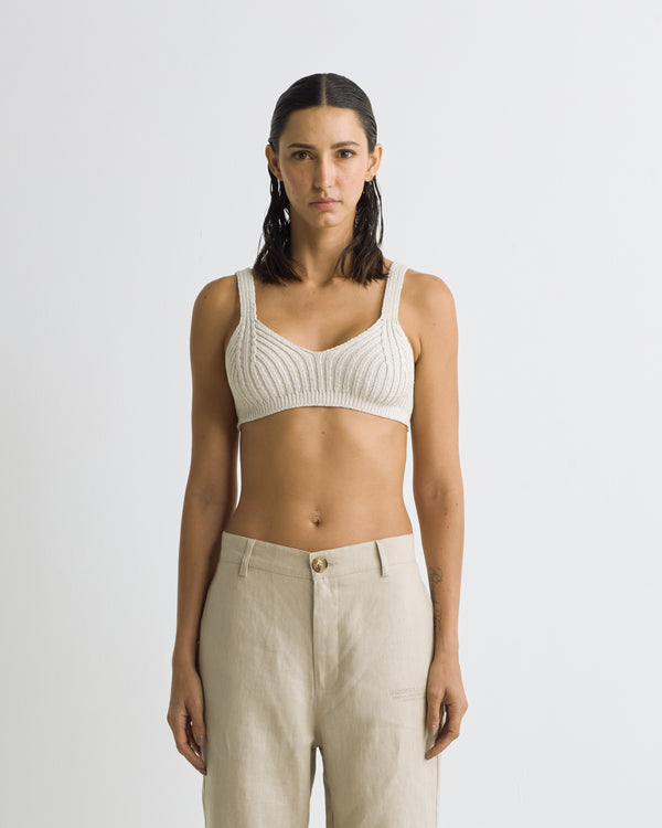 Riviera Textured Knit Coup Top Cream