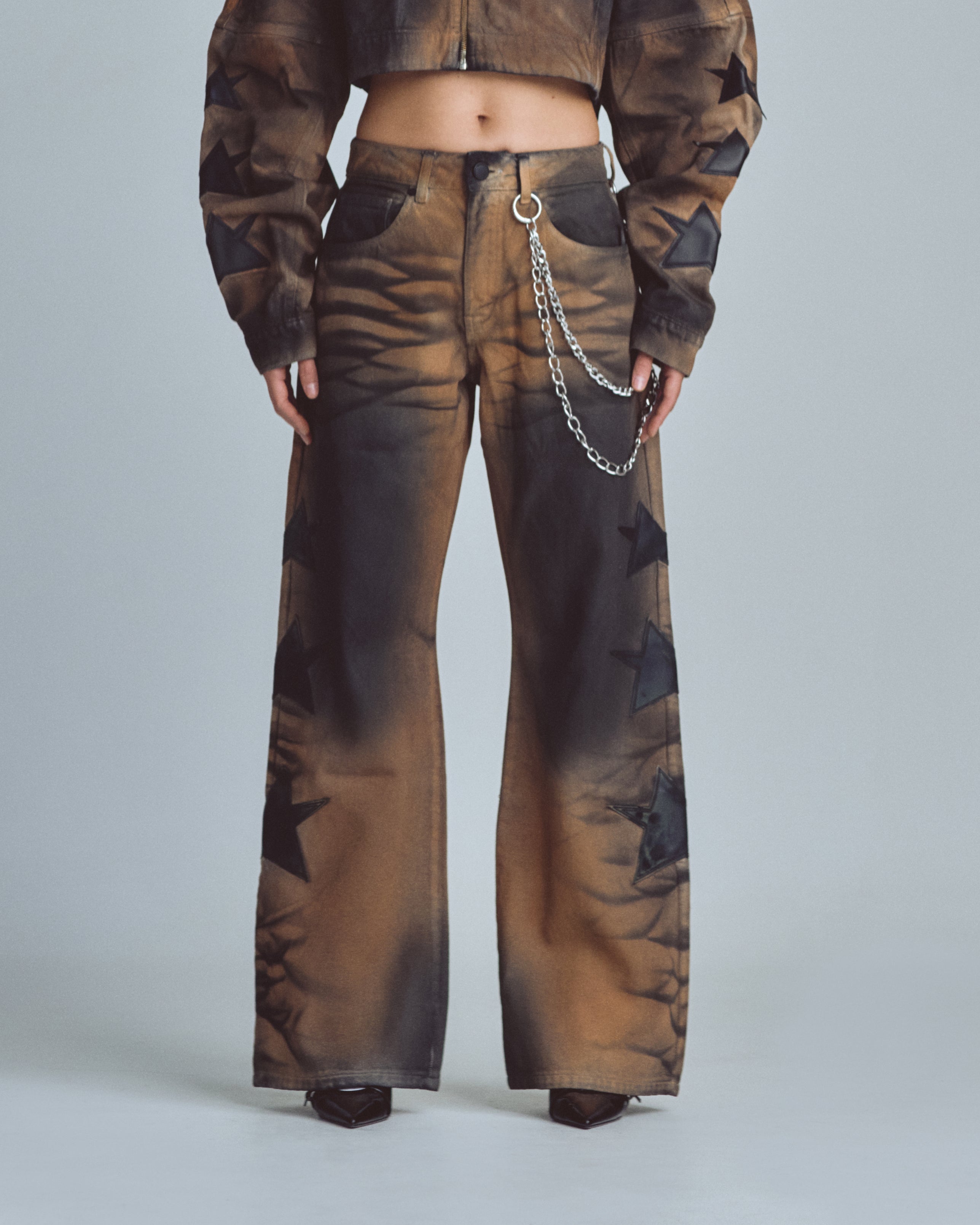 W Stardust Stars Wide Jeans Vintage Brown