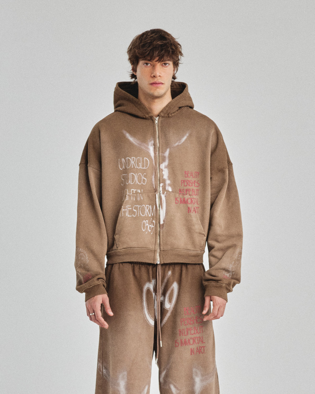 Pilgrimage Risen Boxy Fit Zip Up Hoodie Washed Brown