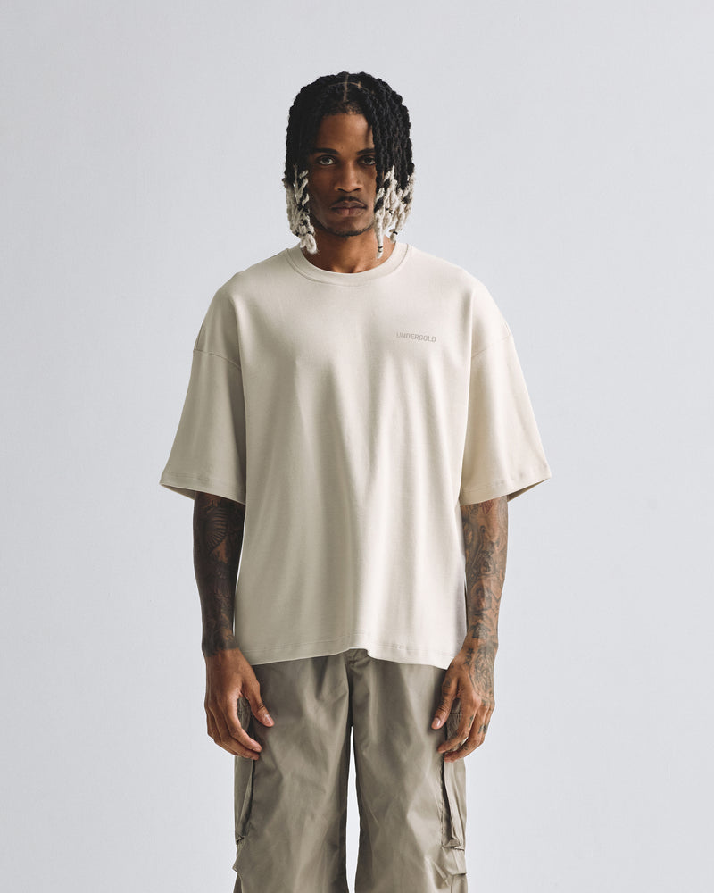 Basics Logo Ribbed Boxy Tshirt Bone