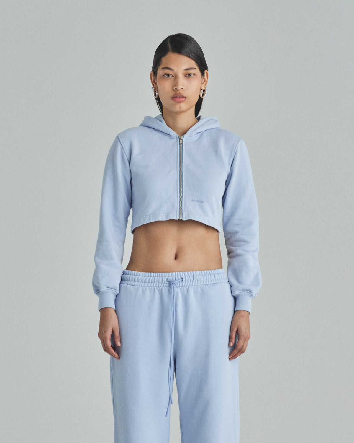 W Basics Undergold Zip Up Slim Fit Hoodie Light Blue