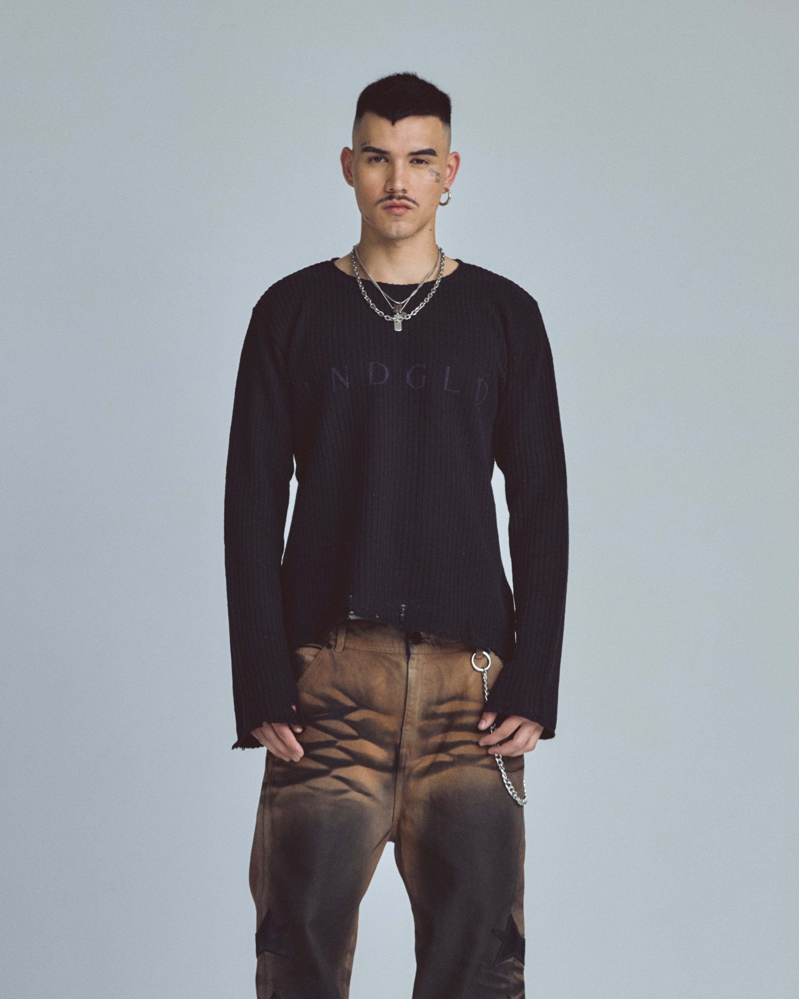 Basics UNDGLD Destroyed Knit Sweater Black