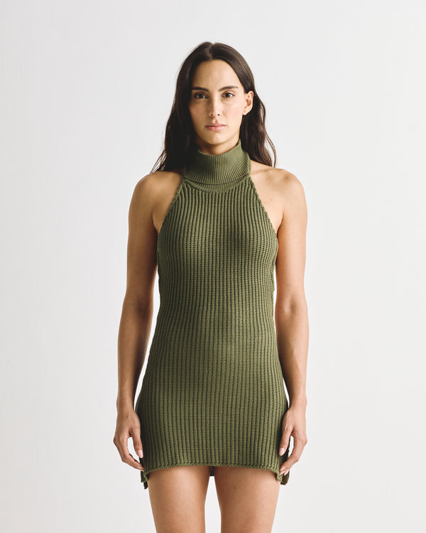 Basics Turtleneck Knitted Dress Green