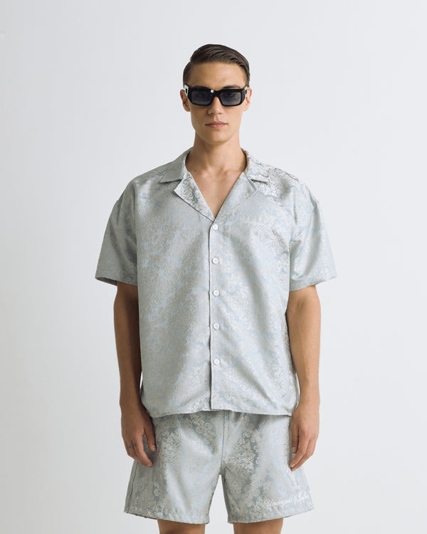 Riviera Jacquard Short Sleeve Shirt Sky Blue