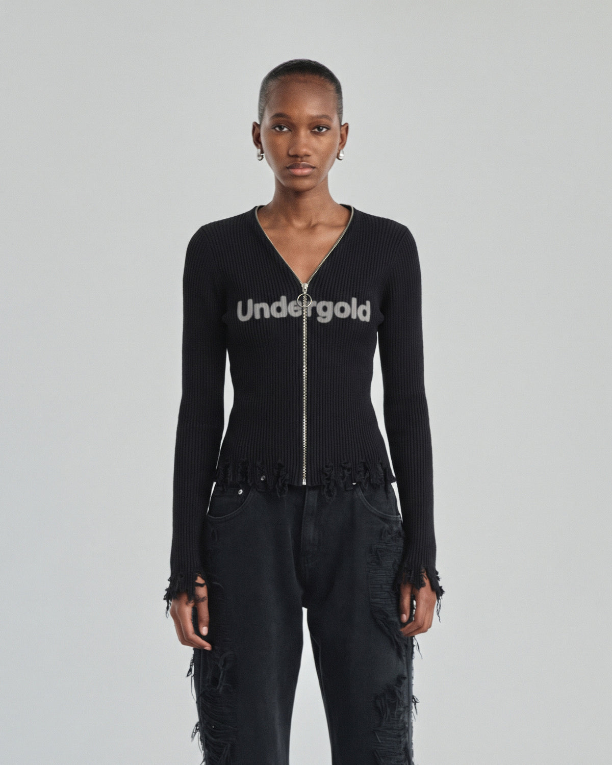 W Basics Undergold Zip Up Slim Fit Cardigan Black