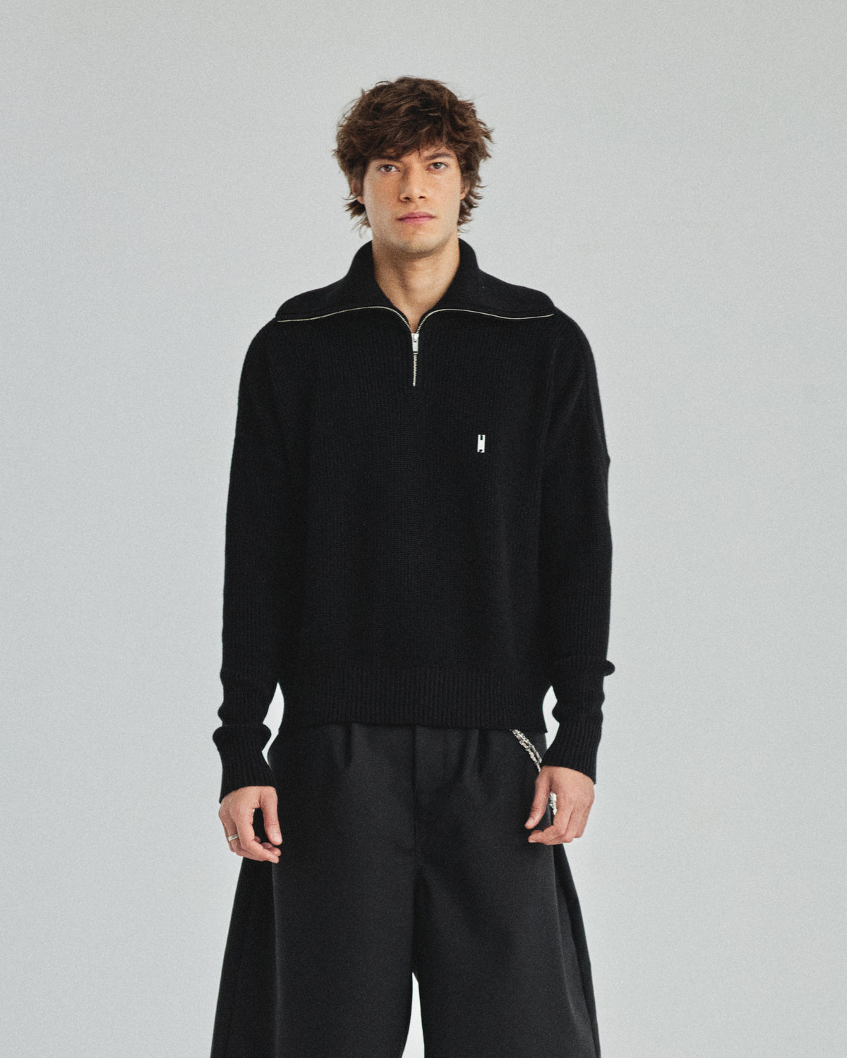 Basic Undergold Trucker Neck Half Zip Sweater Vintage Black