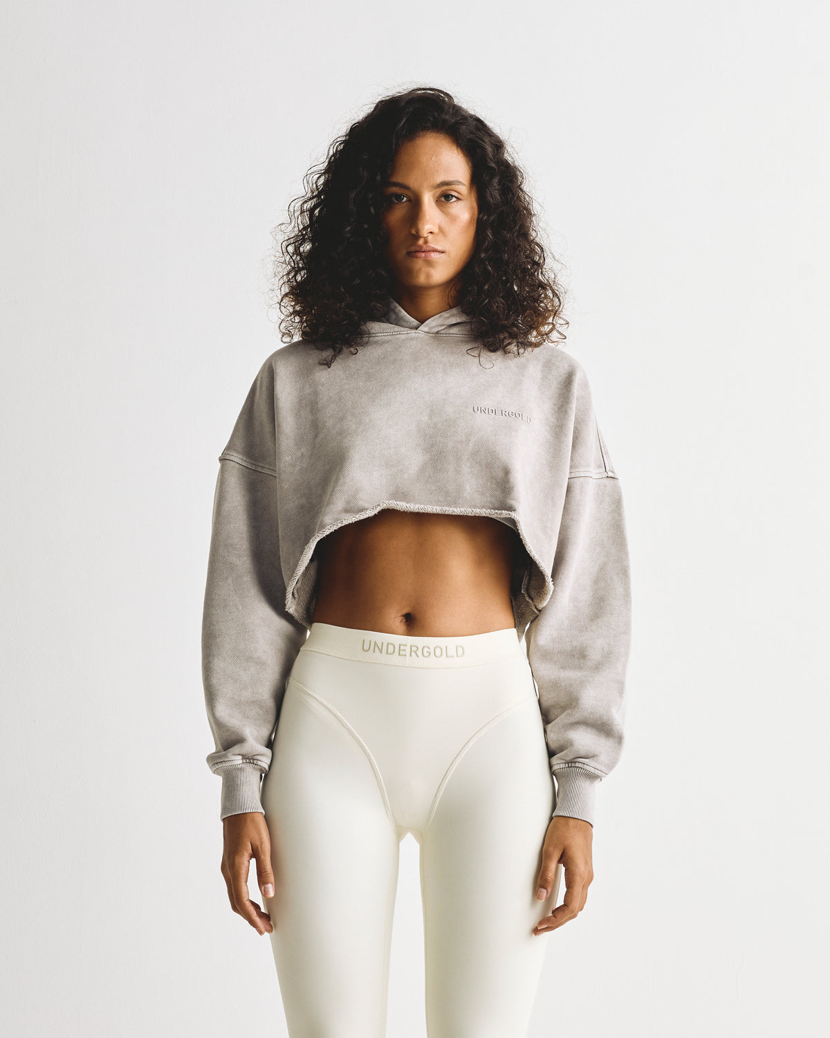 Line Logo Cropped Hoodie Washed Gray