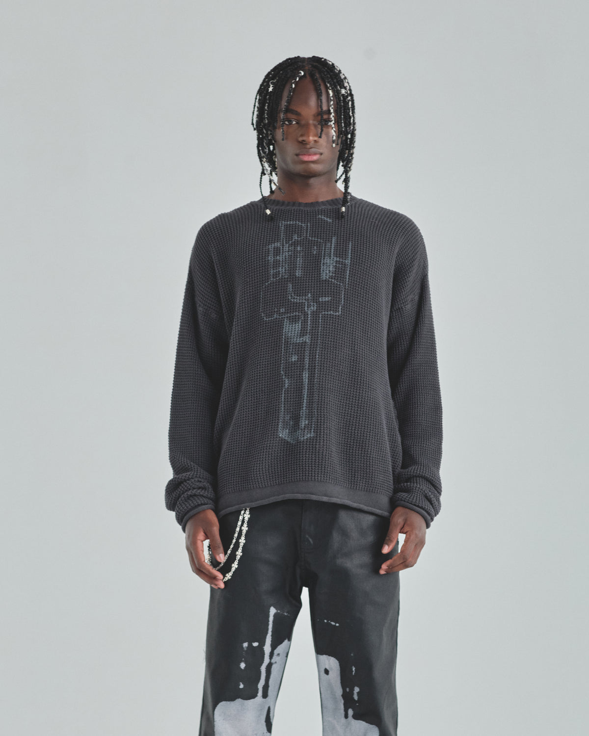 Act 1 Cross Slim Fit Knitted Crewneck Vintage Gray