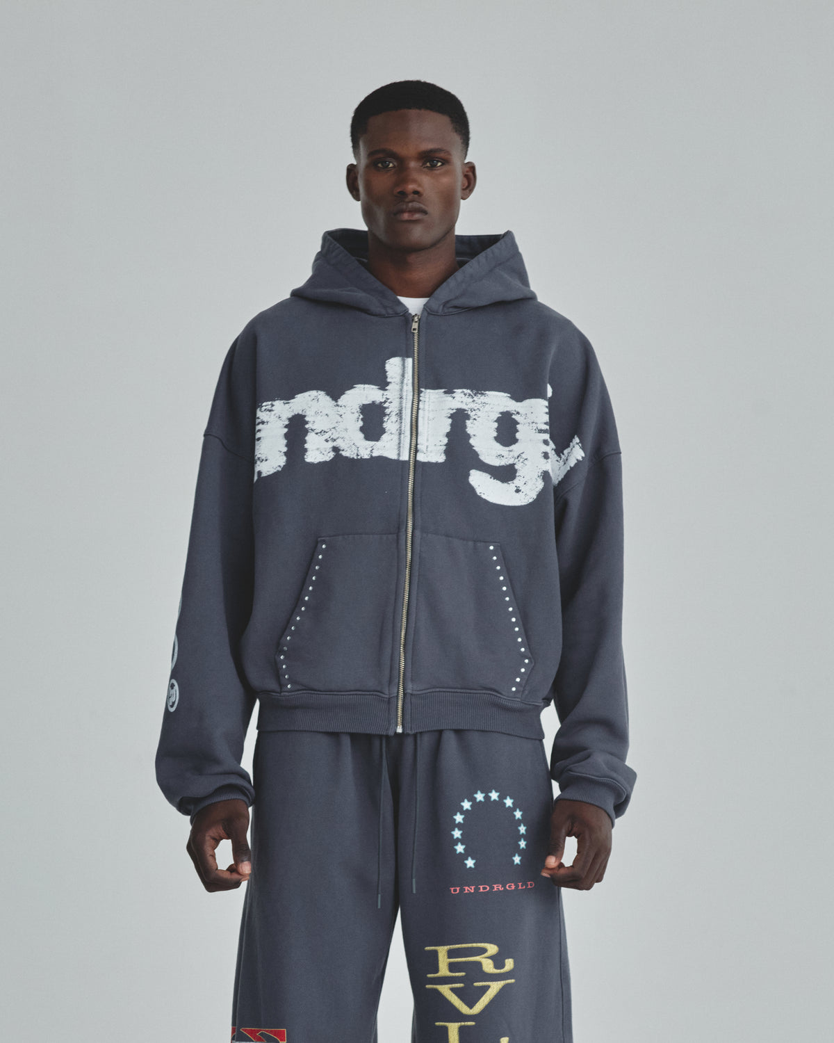 Revelation UNDRGLD Zip Up Boxy Fit Hoodie Vintage Gray