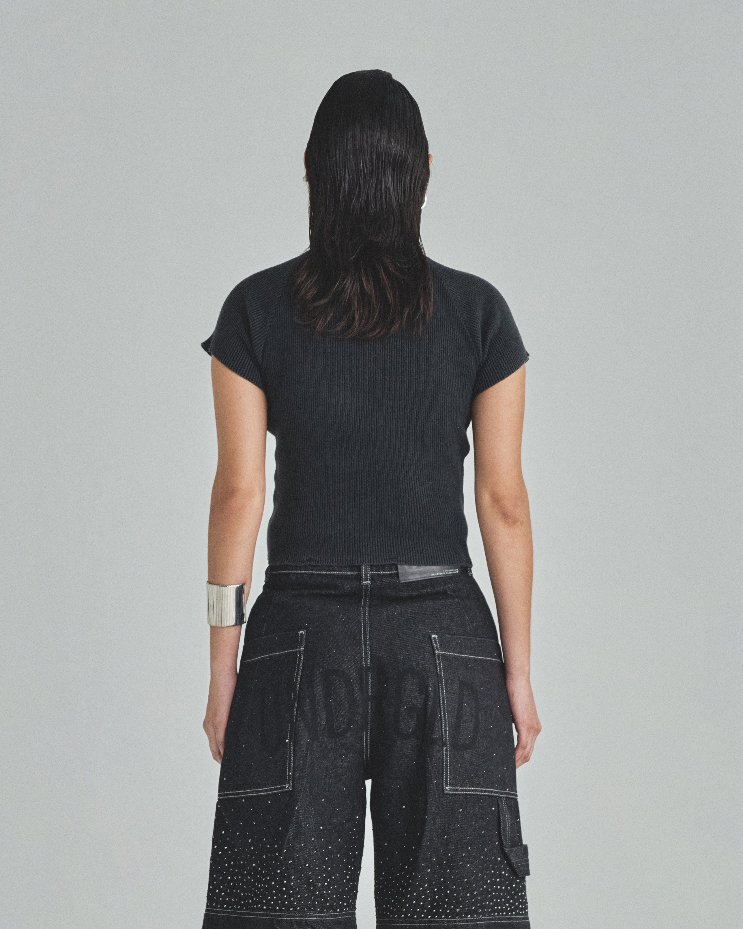 W Spring Unity Destroyed Knitted Baby Tee Vintage Black