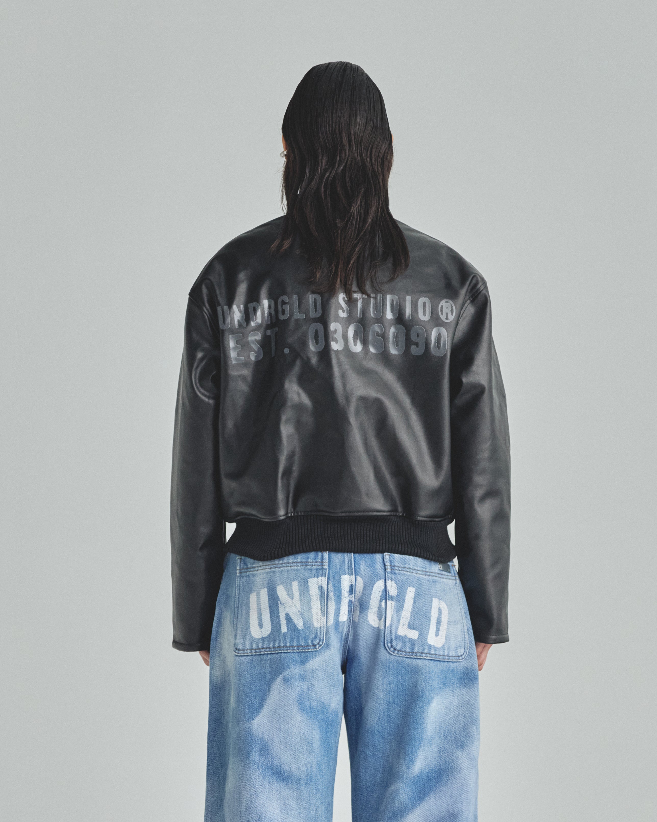 Spring Worn Logo Biker Jacket Black