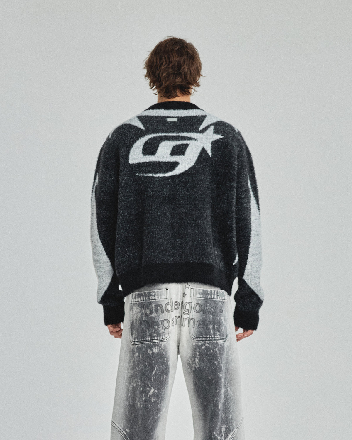 Basics UG Star Mohair Knit Zip Up Jacket Black/White