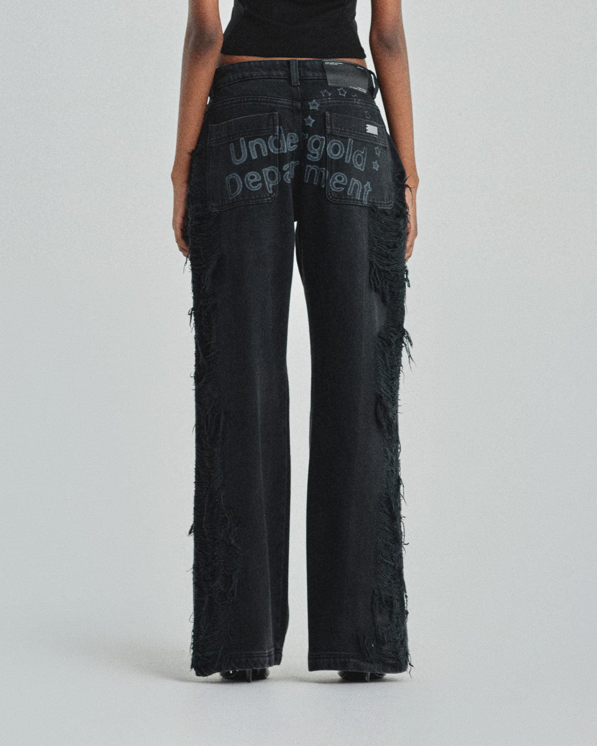 W Pilgrimage Undergold Department Double Destroyed Wide Jean Washed Black