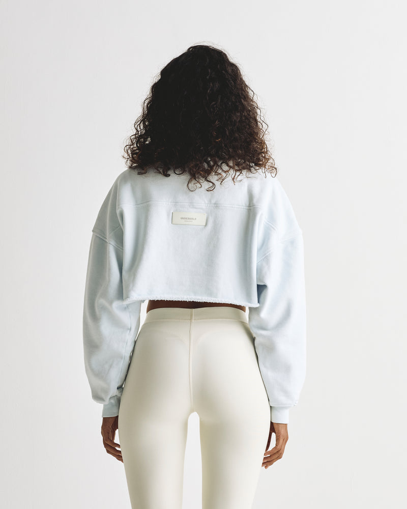 Basics Cropped Zip Up Crewneck Baby Blue