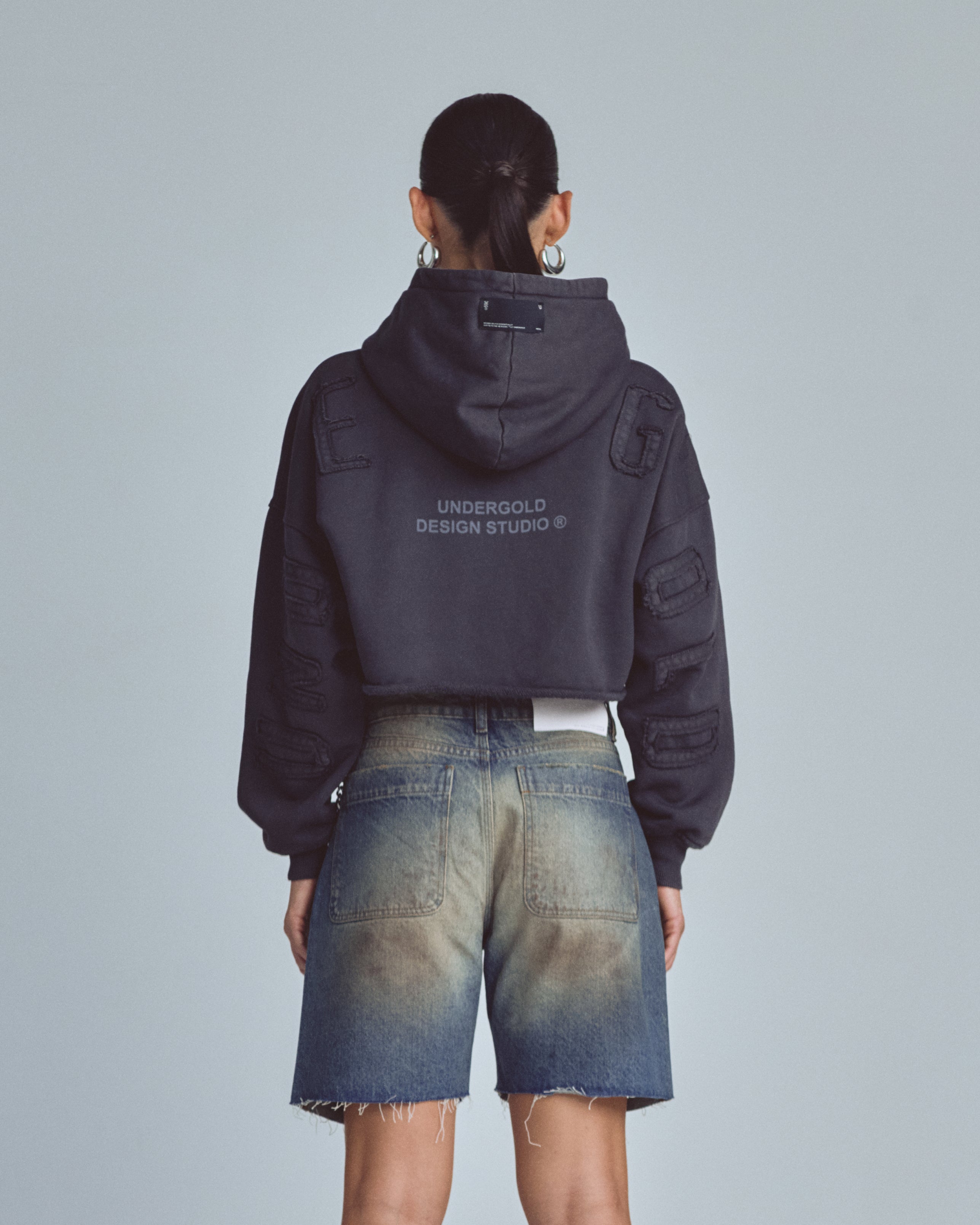 W Stardust Basic Cropped Hoodie Vintage Gray