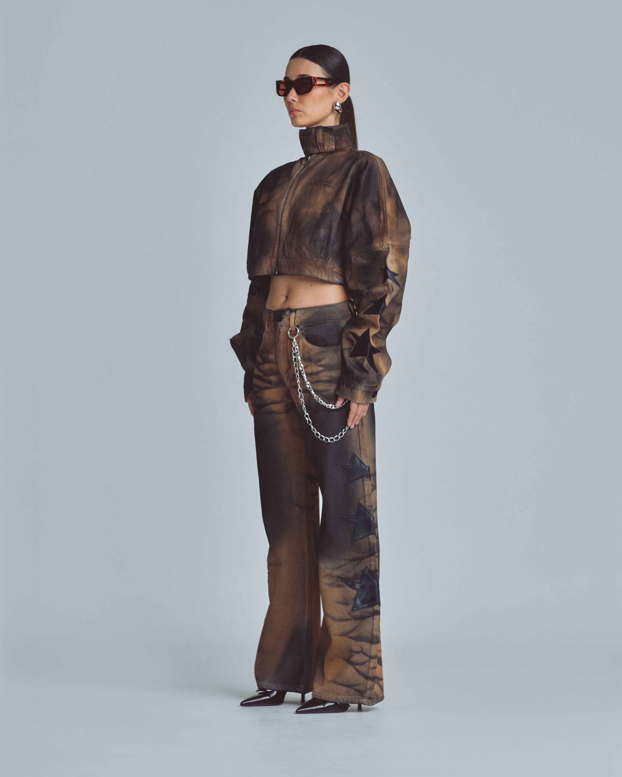 W Stardust Stars Wide Jeans Vintage Brown