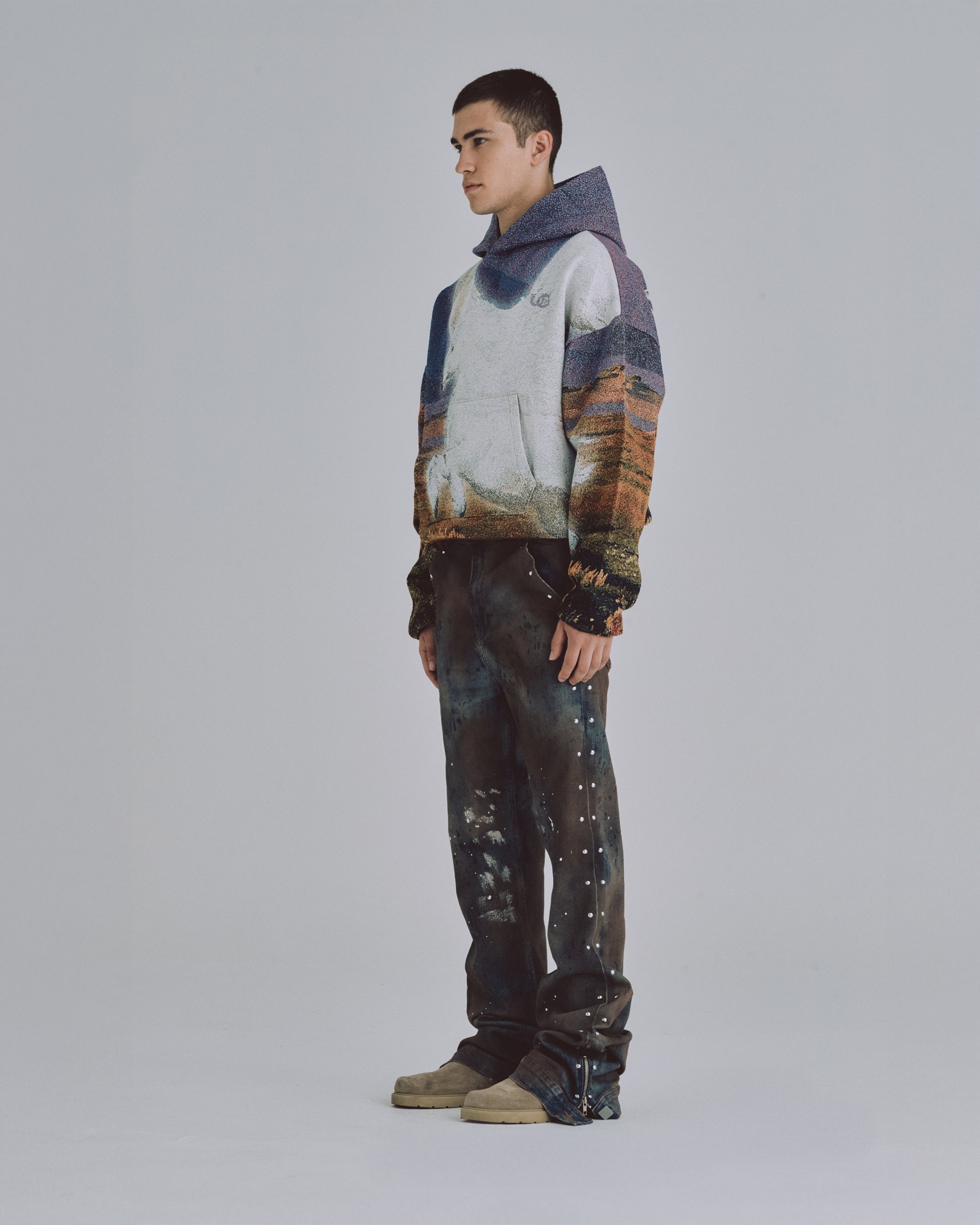 94' Riveted Painted Flare Jeans Gothic Blue
