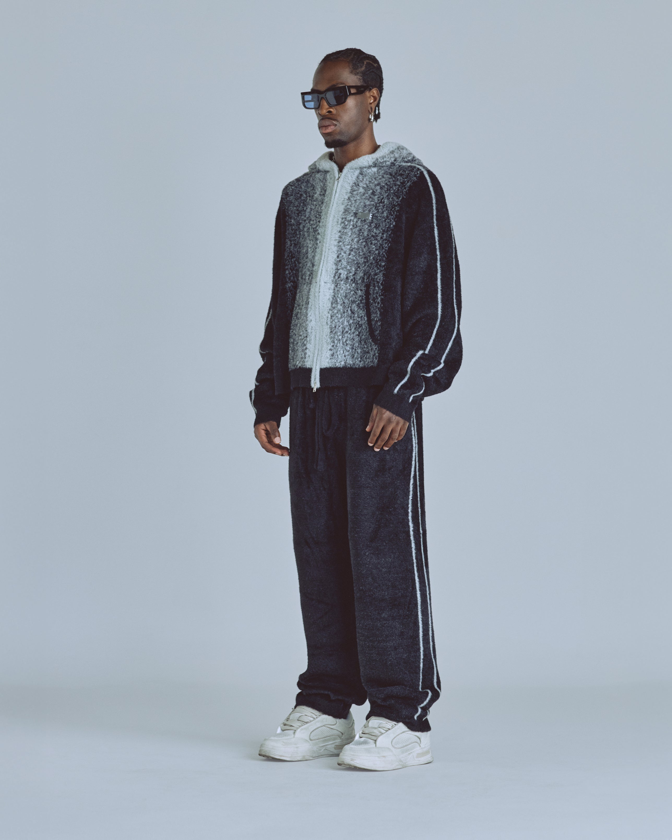 Basics Knit Zip Up Hoodie Bone/Black