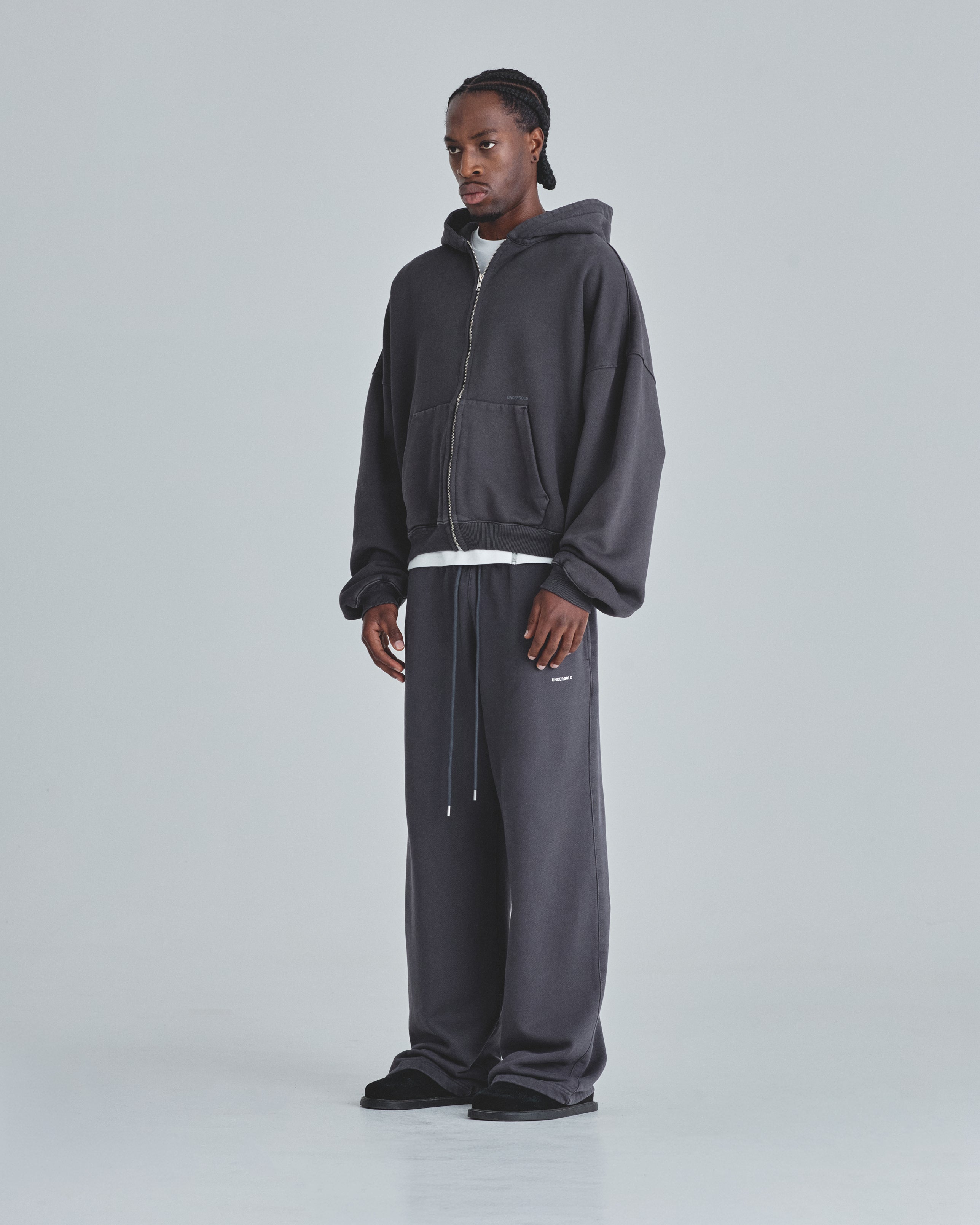 Line Basic Boxy Fit Zip Up Hoodie Dark Gray
