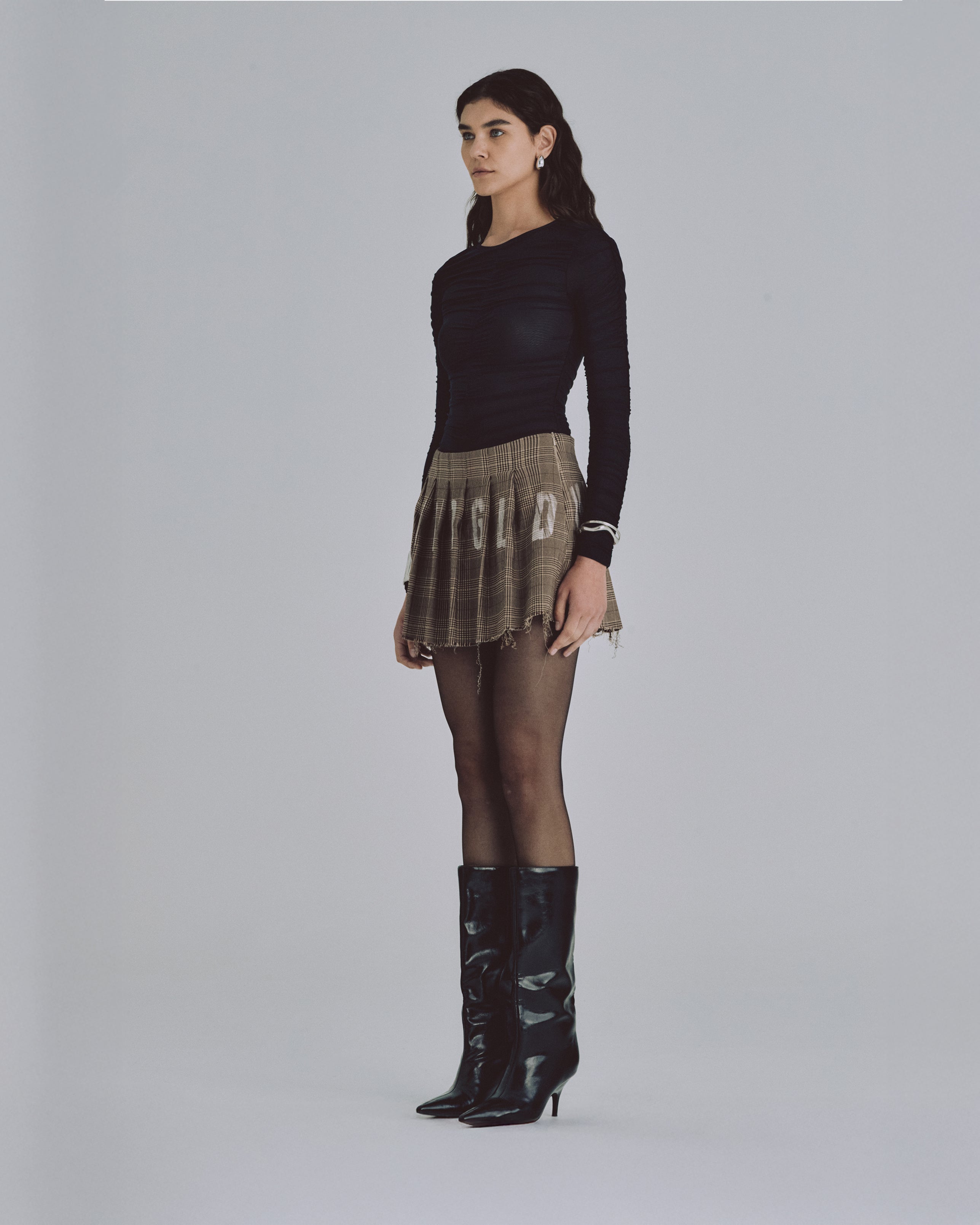 W 94' UNDRGLD Plaid Mini Skirt Brown